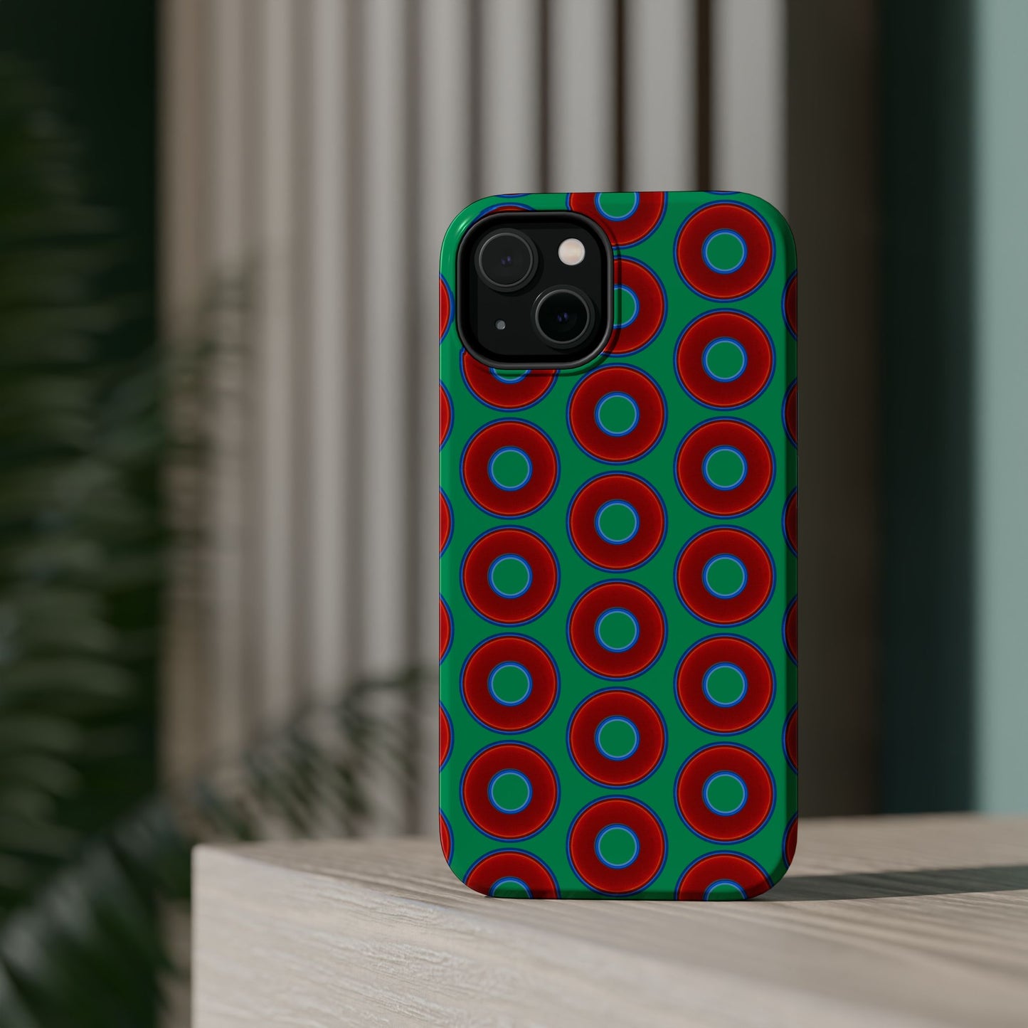Magnetic Tough Donut Case - red vivid donut print w/jade green background