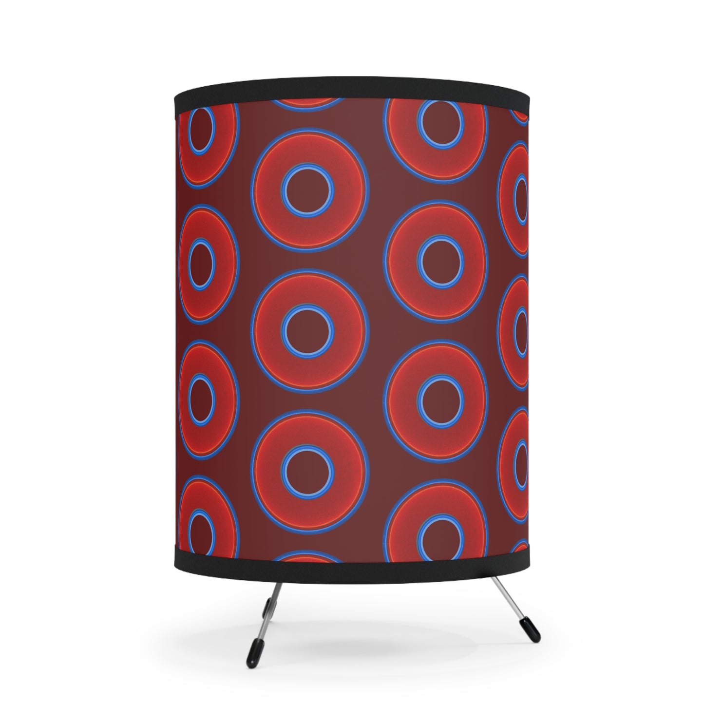 Lumpy Tripod Donut Lamp - vivid red donuts w/dark red background