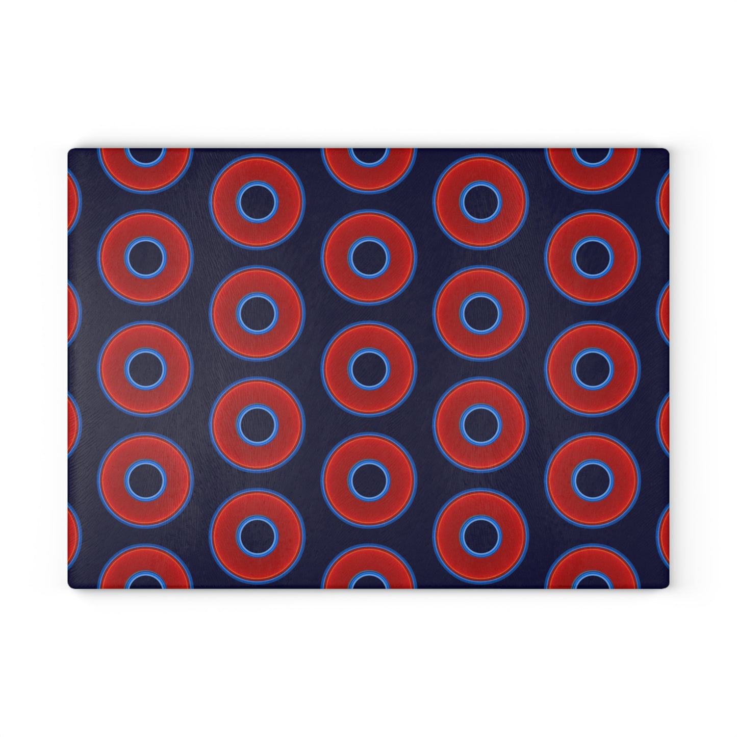 My Friend's Cutting Board - vivid red donuts w/midnight blue background