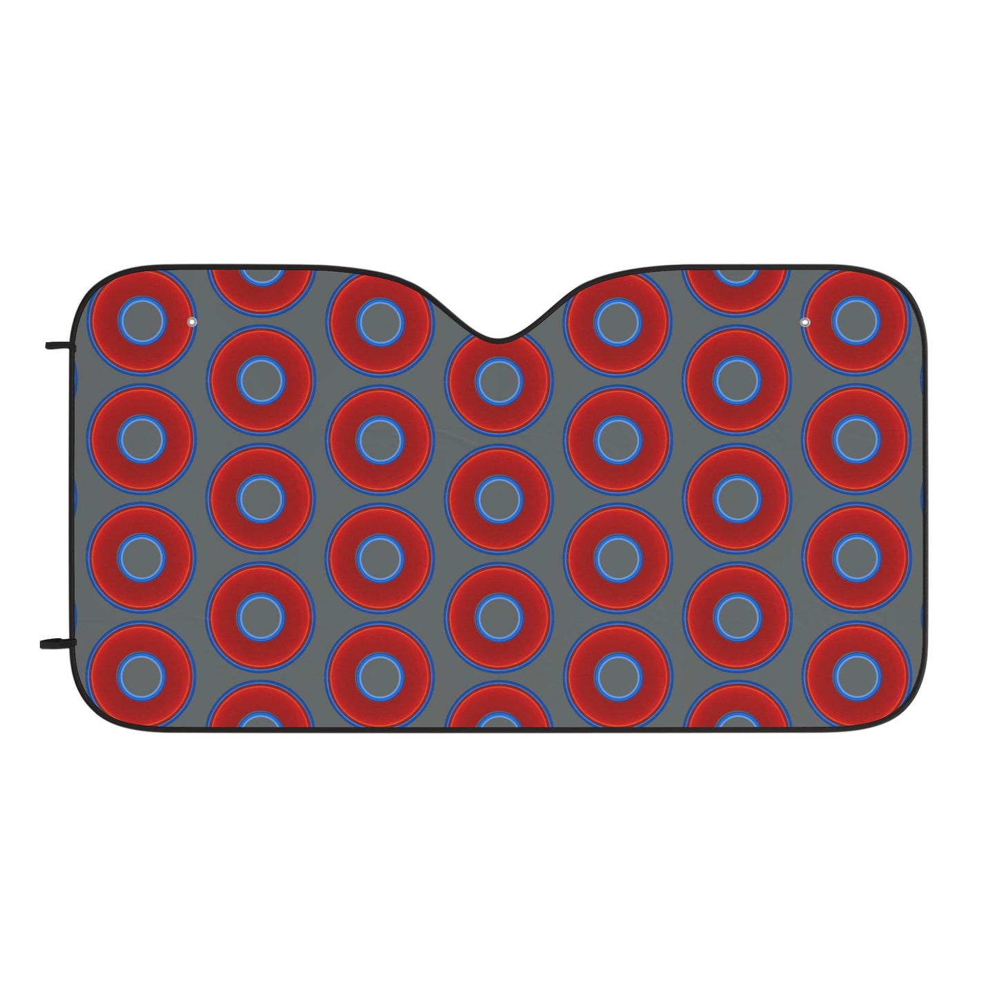 Automotive Donut Sun Shade - red vivid donuts w/dark gray background