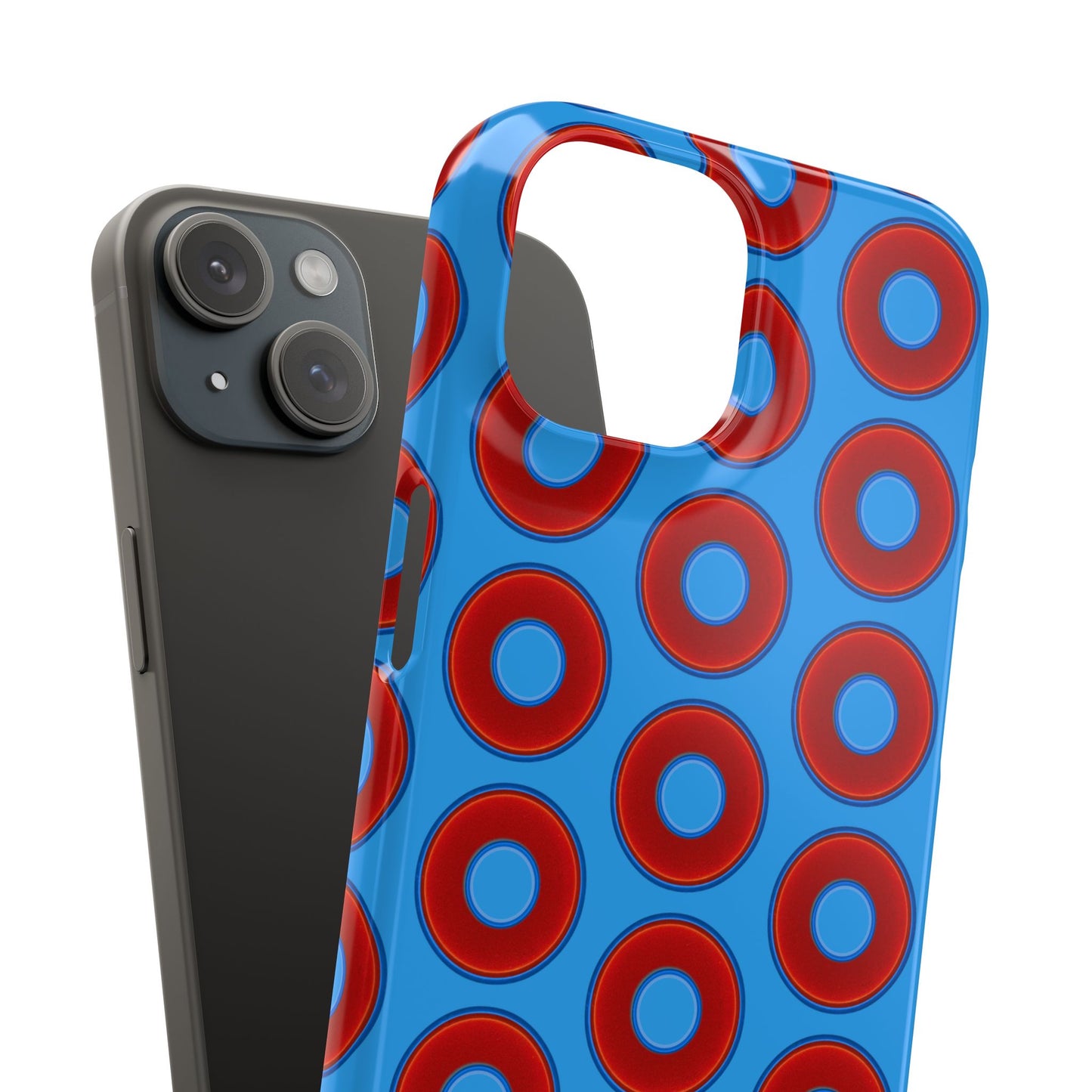 Lumpy Donut Snap Case - red vivid donut print w/sky royal blue background
