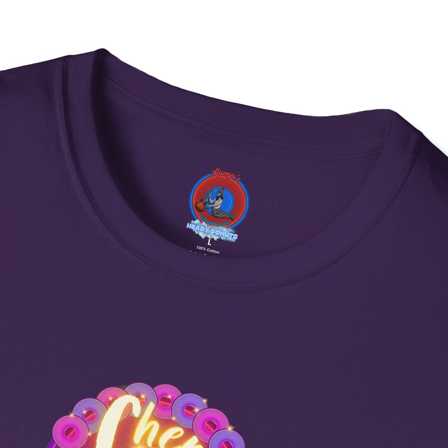 Classic Donut Tee - Unisex Soft-Style - "Chering is Caring Donut' - vivid magenta/purple donut