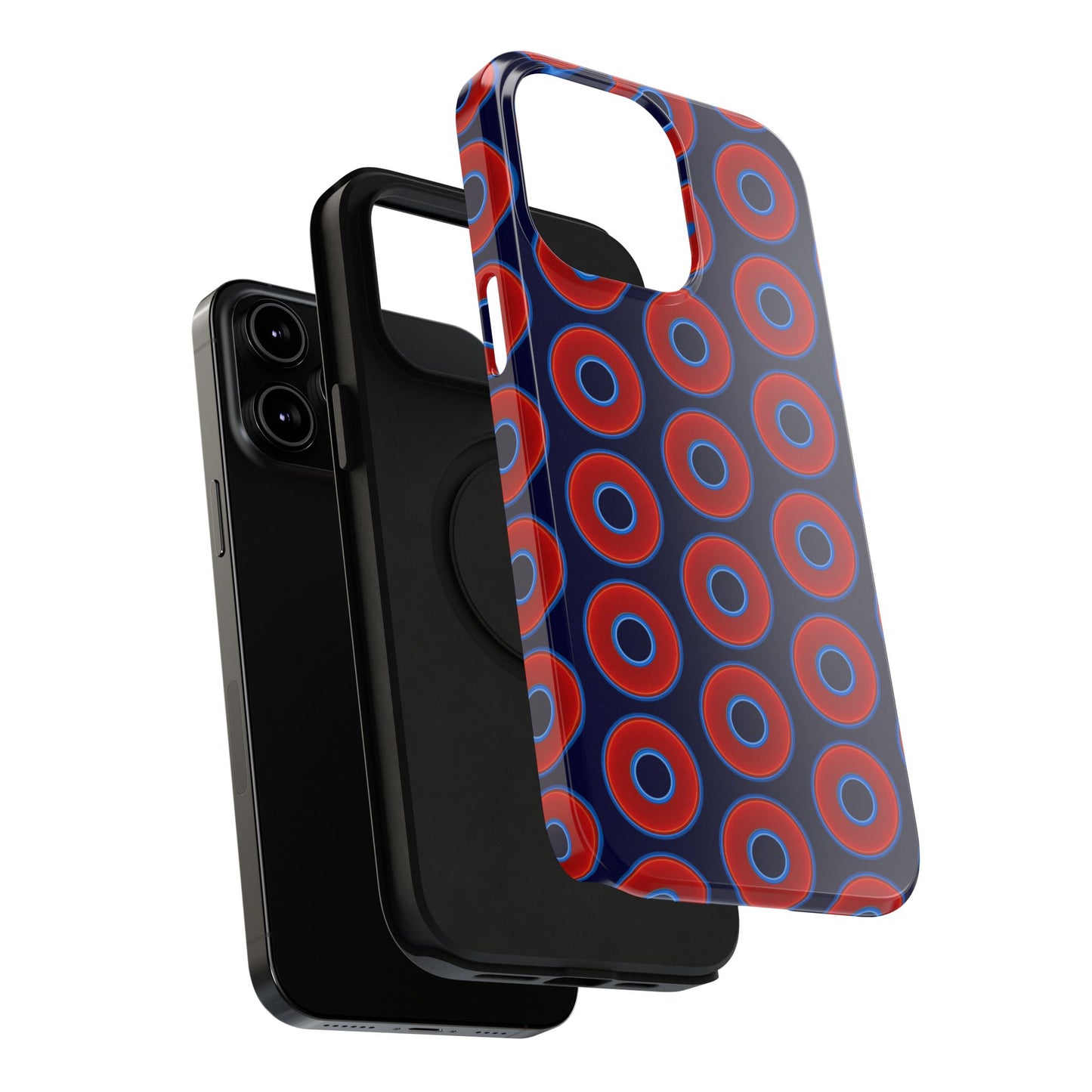 Impact-Resistant Lumpy Donut Case - red vivid donut print w/midnight blue background