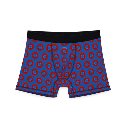Men's Donut Boxers - red vivid donuts w/dark royal blue background