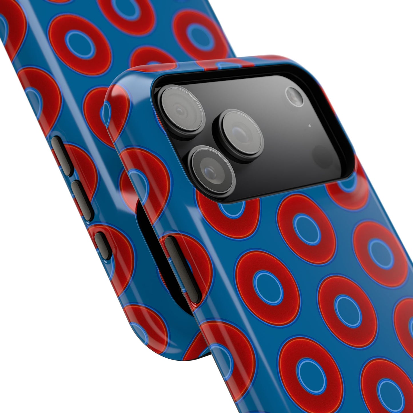 Impact-Resistant Lumpy Donut Case - red vivid donut print w/wavy navy background