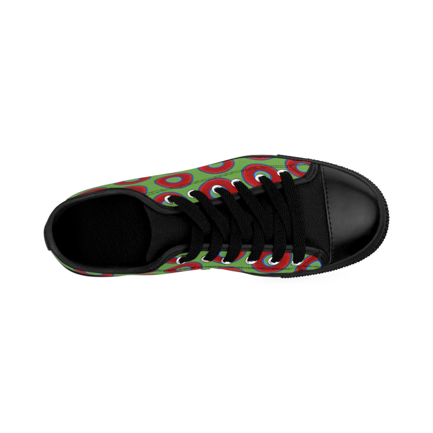 Women's Cushiony Convectors - Low Top - large red vivid donut print w/light green background