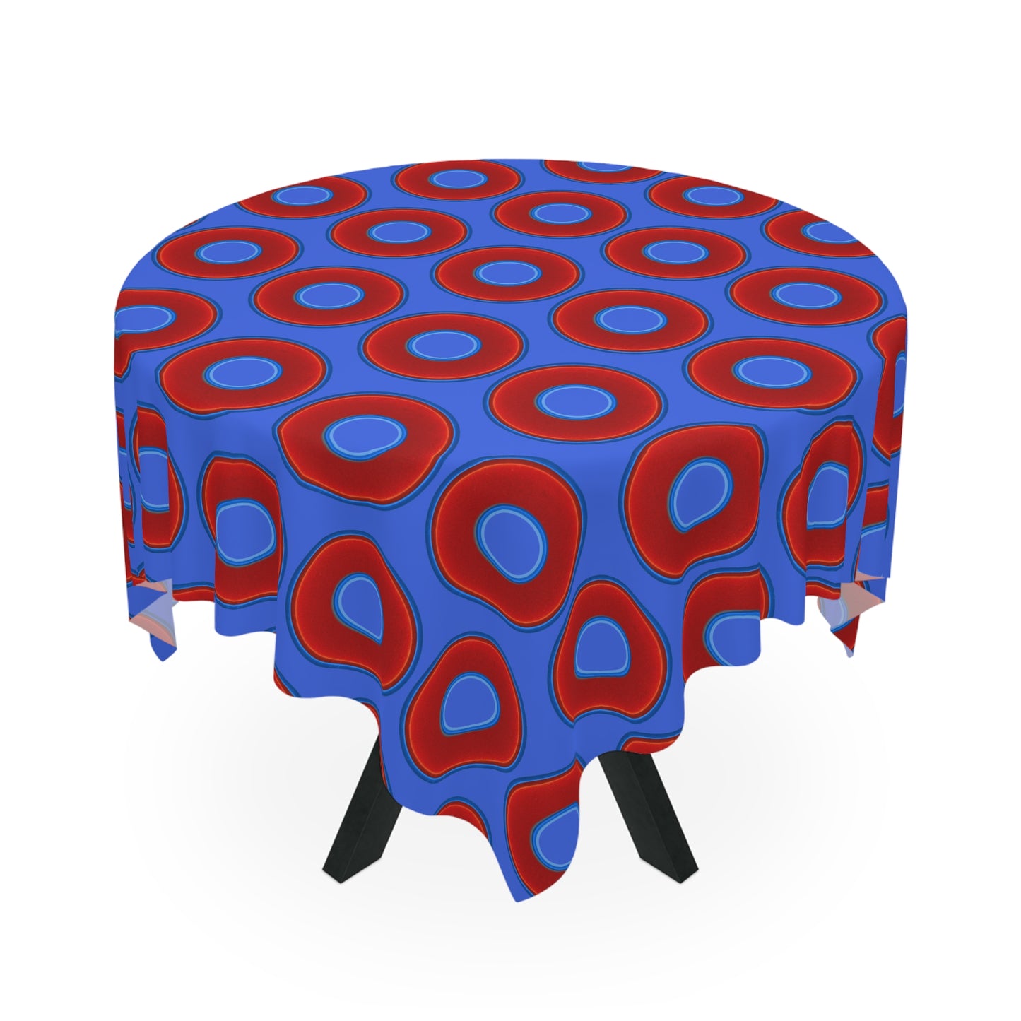 Lumpy Tablecloth - 55.1" x 55.1" - vivid red donuts w/royal blue background