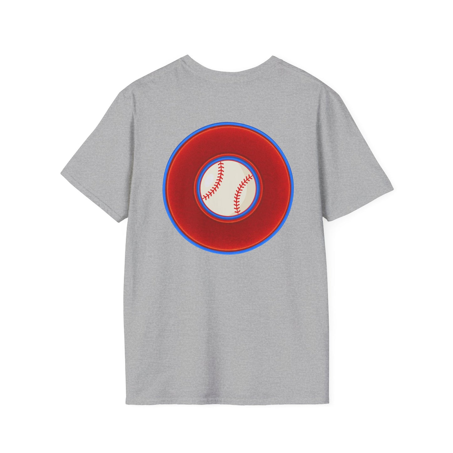 Classic Donut Tee - Unisex Soft-Style - "Phenway Ballpark Donuts" - vivid red/blue donut - variant 4