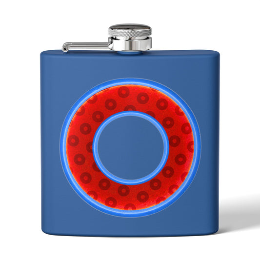 Lump's Donut Flask 6 oz -  Red/Blue Widemouthed Paradox Donut - [*w/your choice of 7 backgrounds]