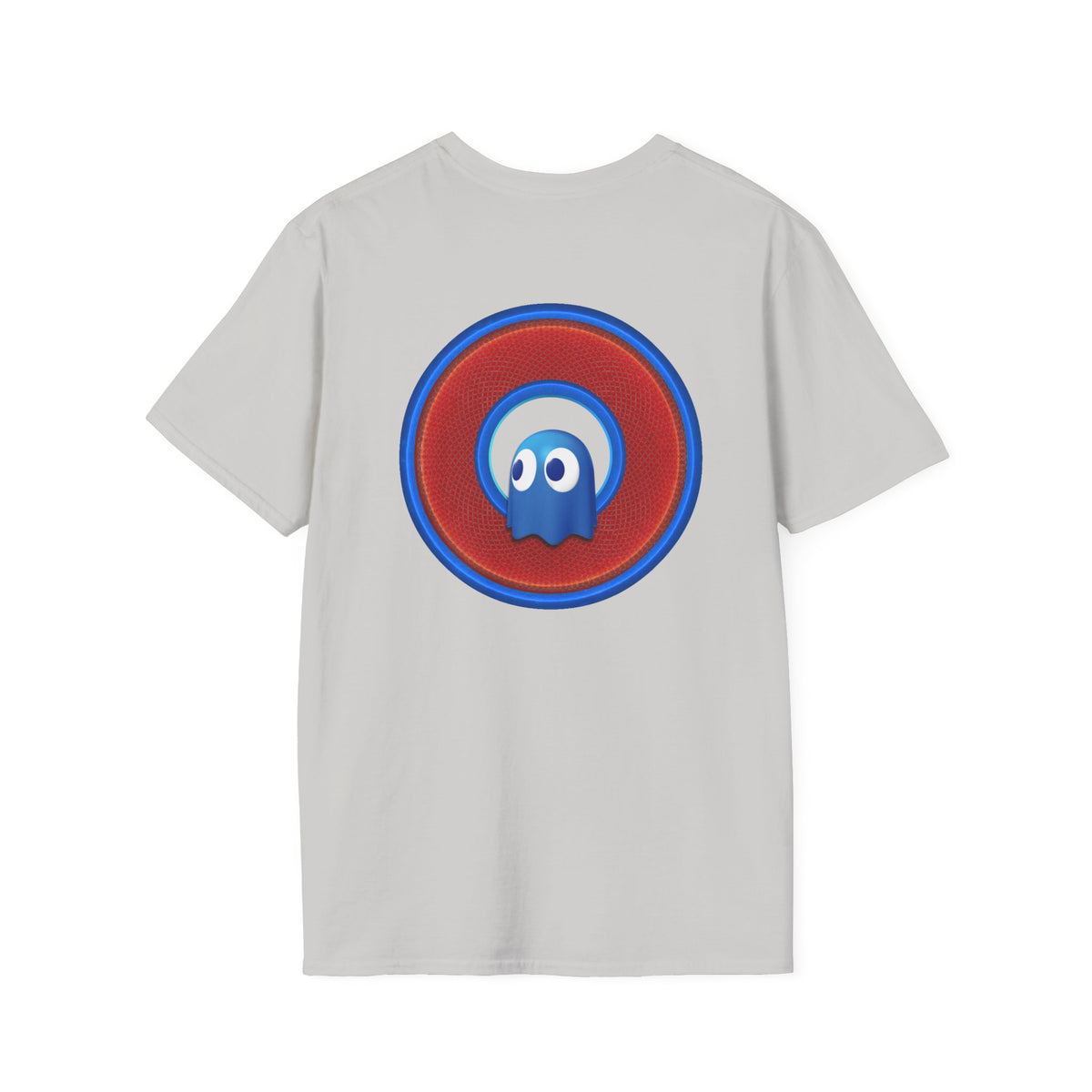 Classic Donut Tee - Unisex Soft-Style - "The Story of the Donut - a Ghostly Good Time" - red/blue rustic donut - variant 1