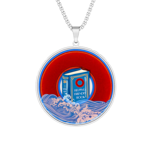 Lump's Heady Donut Necklace - 1" x 1" Stainless Steel Pendant - "Helping Phriendly Donut Pendant" - vivid red/blue donut w/flow - variant 3