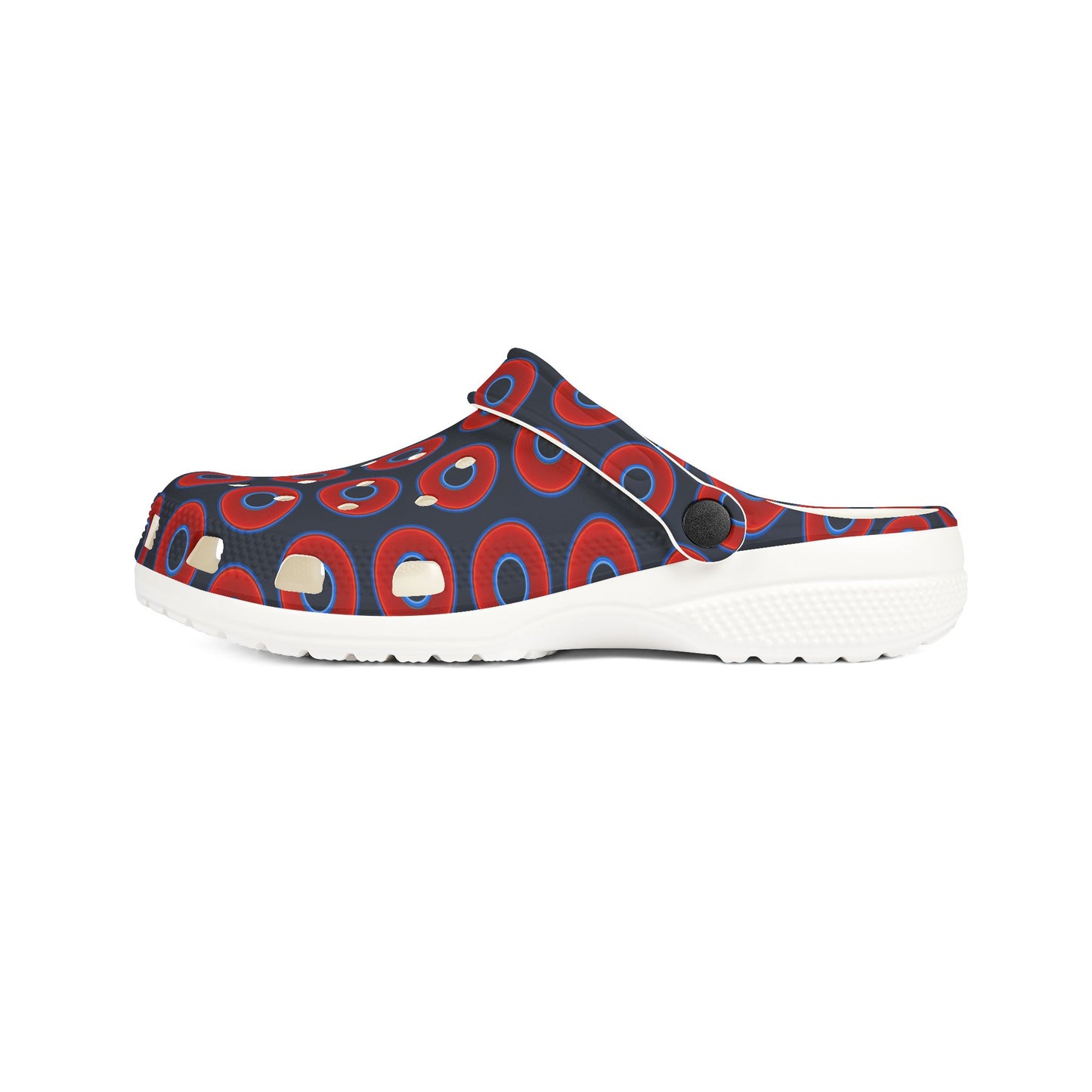 Spatchcocks - donut slip-on shoes - vivid red donuts w/midnight teal blue elite background [unisex]