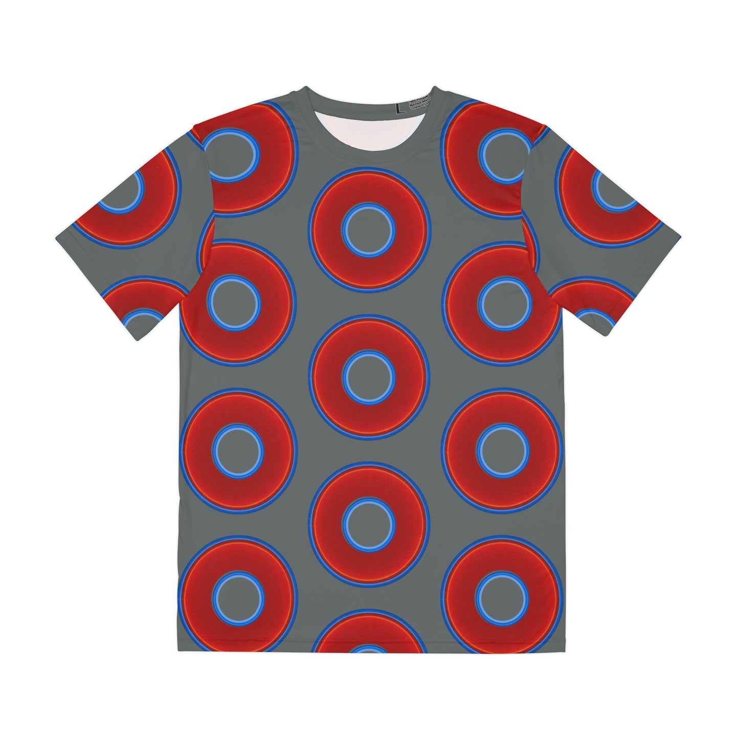 Multi-Beastie Giant Donut AOP Polyester Tee - red vivid donut print w/dark gray background