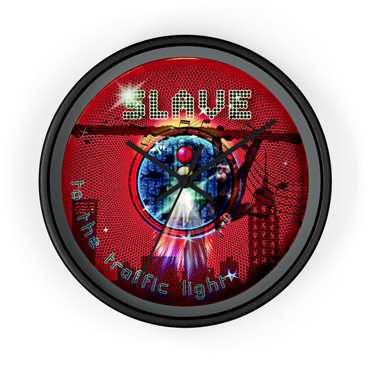 Lumpy Wall Clock - "Slave to this Donut" red phatty donut w/dark gray background