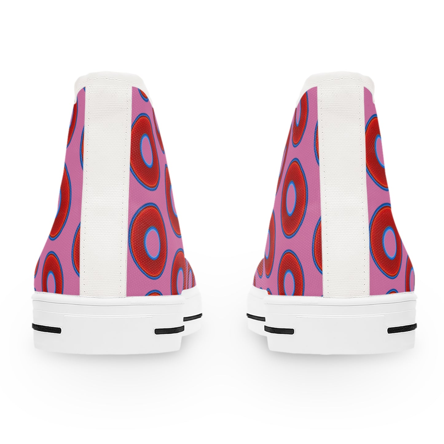 Women's High Top Chuck Taylors - large vivid red donut print w/pink background
