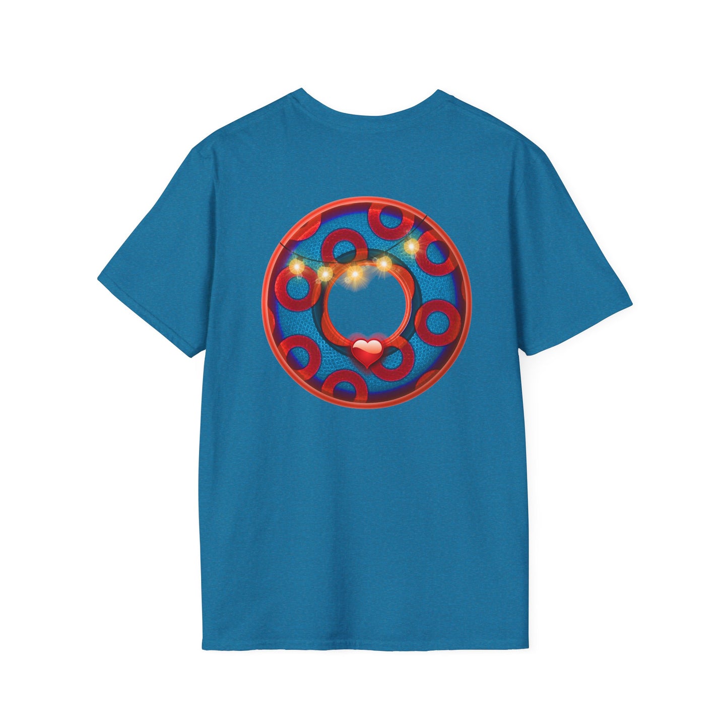 Classic Donut Tee - Unisex Soft-Style - "MORE Donuts Please" - rustic dark blue/red paradox donut - variant 1