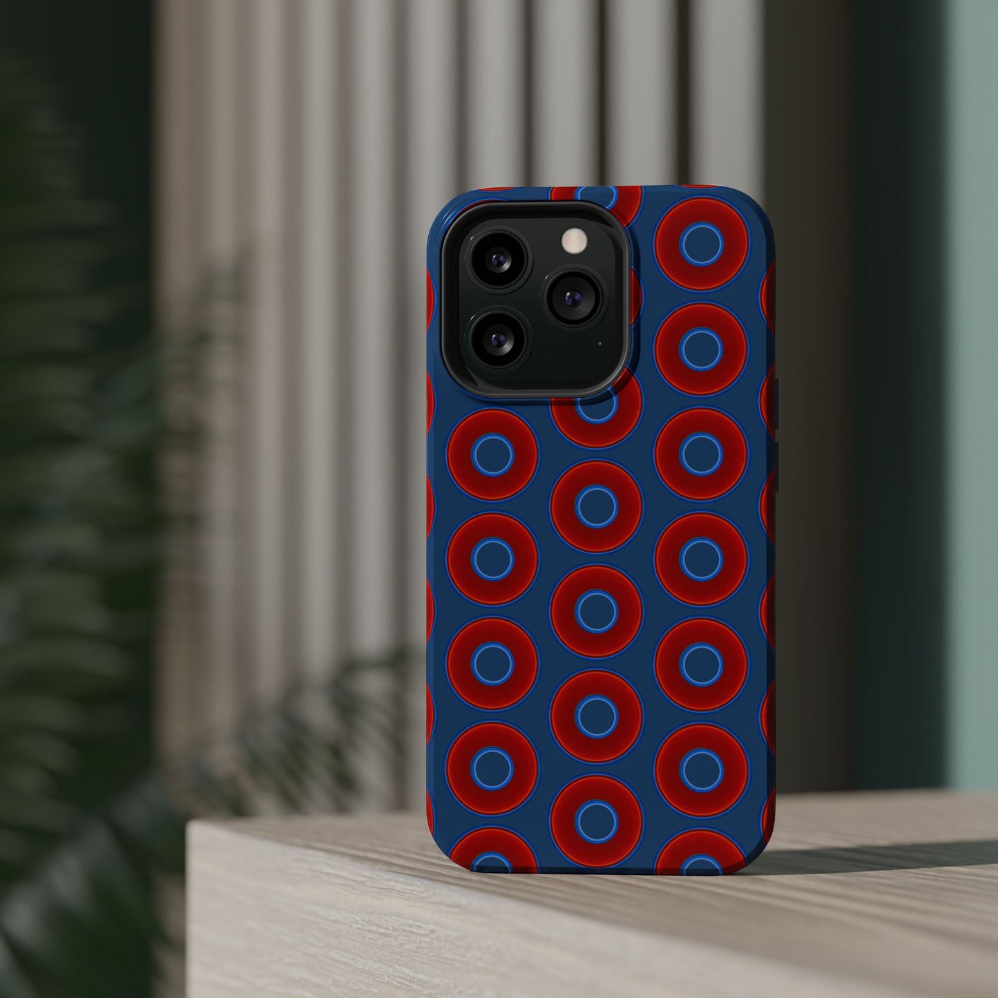 Magnetic Tough Donut Case - red vivid donut print w/light navy blue background