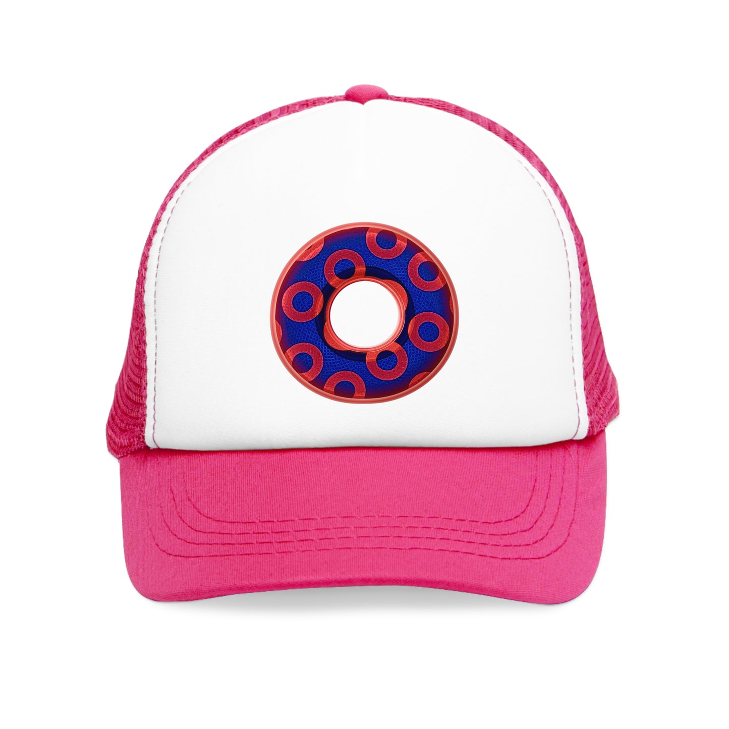 Lumpy Trucker Hat - "Paradoxical Donut - variant 2 - large donut print " blue & red