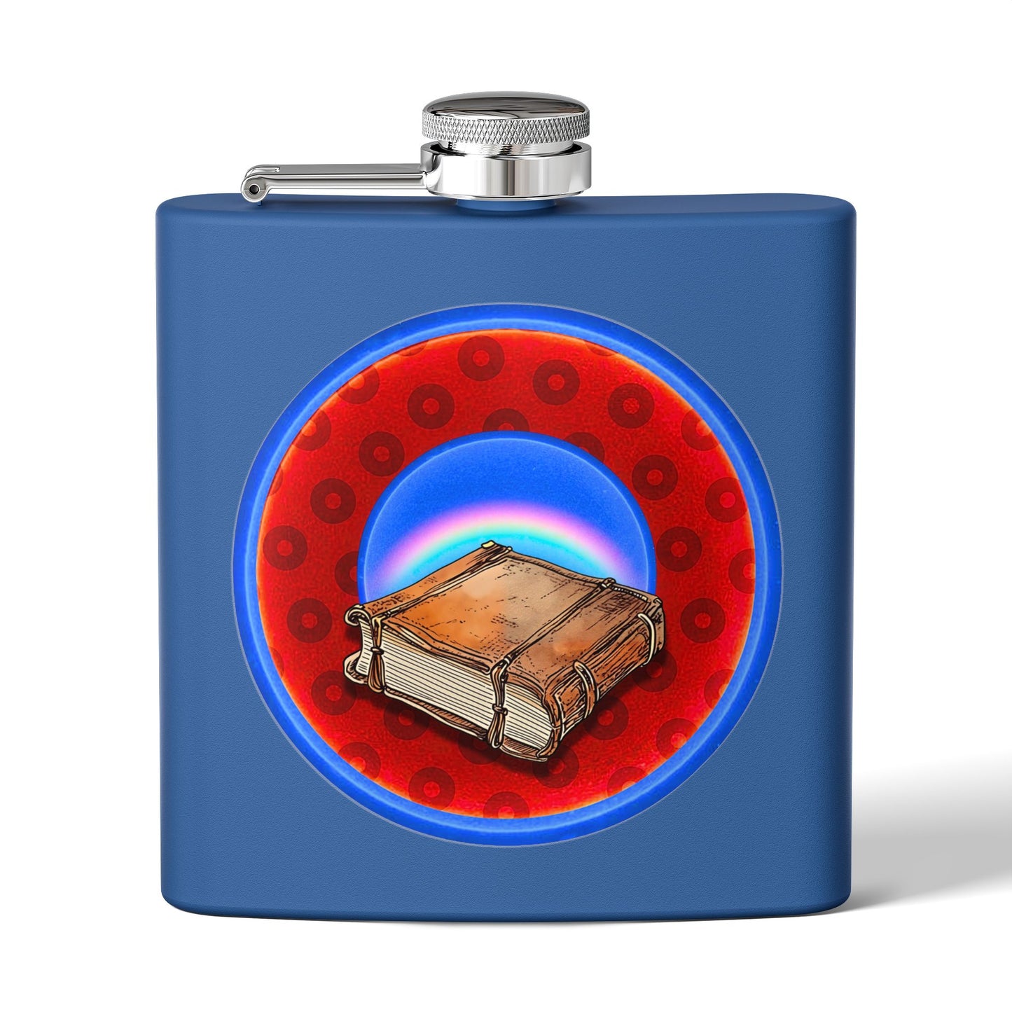 Lump's Donut Flask 6 oz -  "Helping Phriendly Flask" - red/blue widemouthed paradox donut - [*w/your choice of 6 backgrounds]
