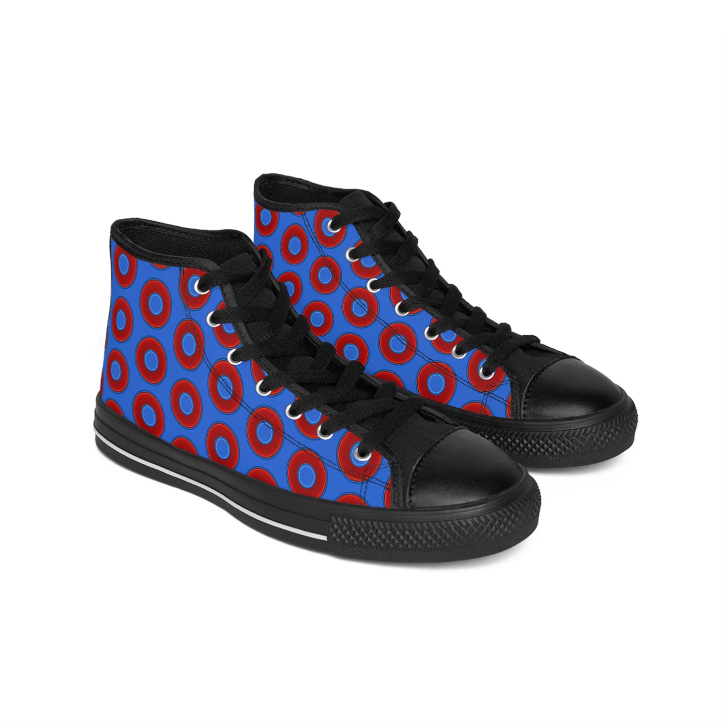 Men's Cushiony Convectors - High Tops - red vivid donuts w/medium royal background