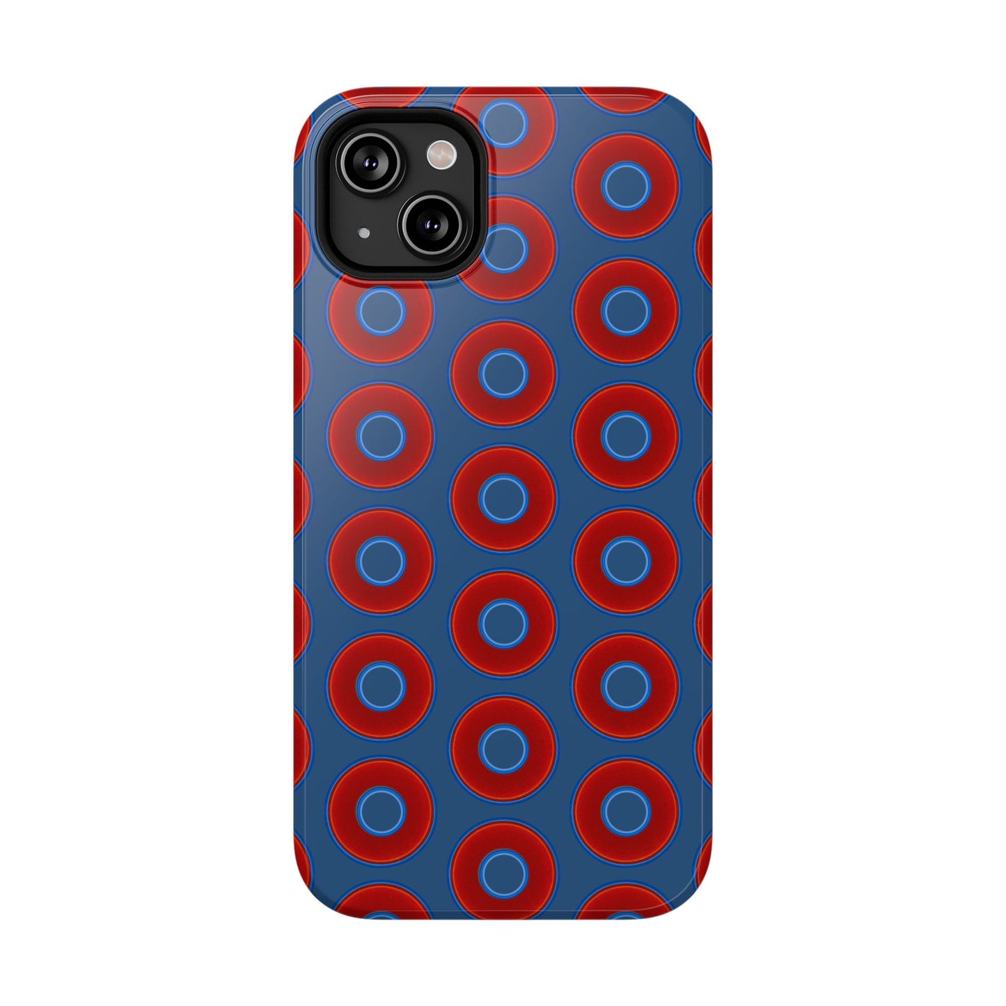 Impact-Resistant Lumpy Donut Case - red vivid donut print w/light navy blue background