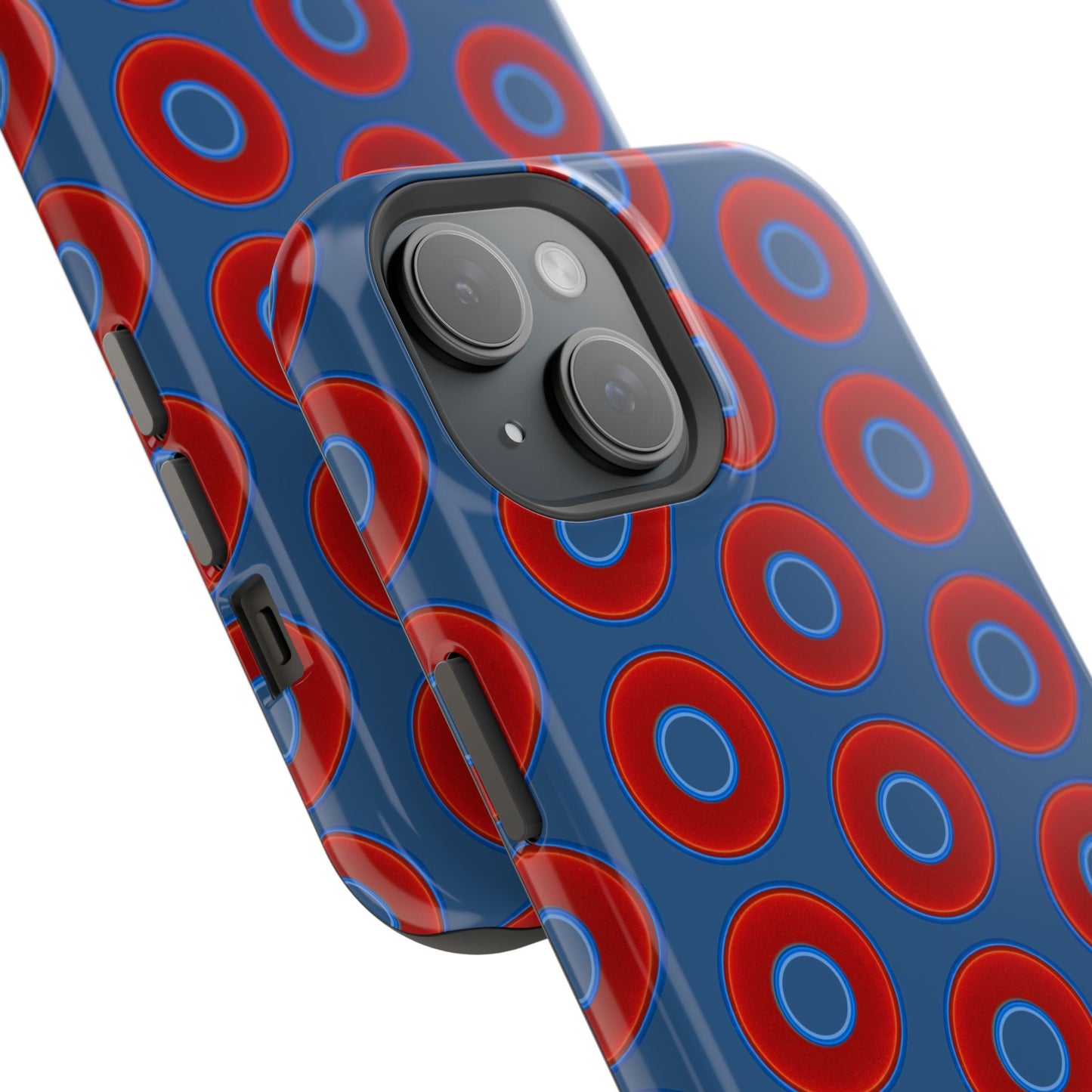 Impact-Resistant Lumpy Donut Case - red vivid donut print w/light navy blue background