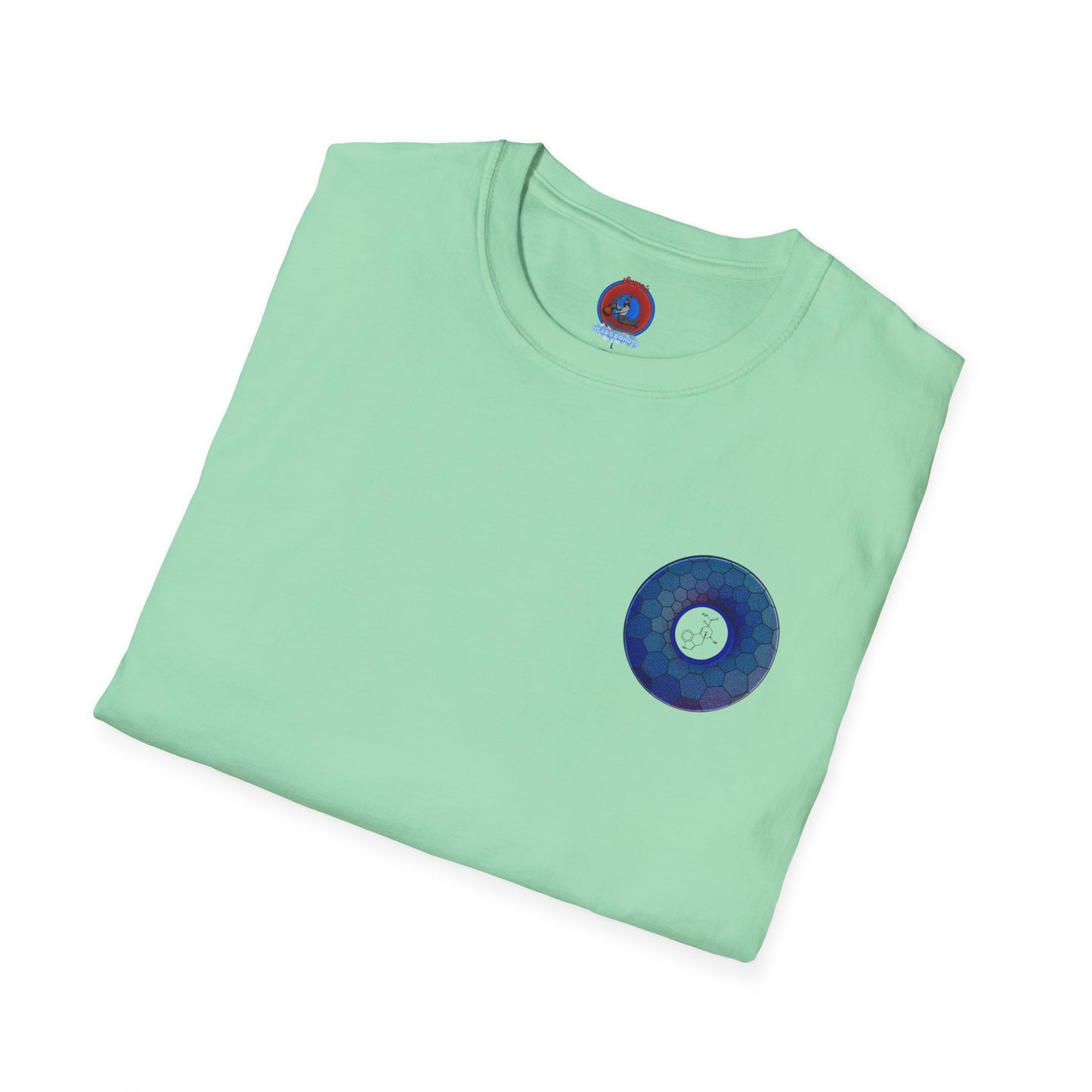 Classic Donut Tee - Unisex Soft-Style - "Dr. Albert Hofmann's Favorite Donut" - series 1.0  - variant 2 - blue hexadonut