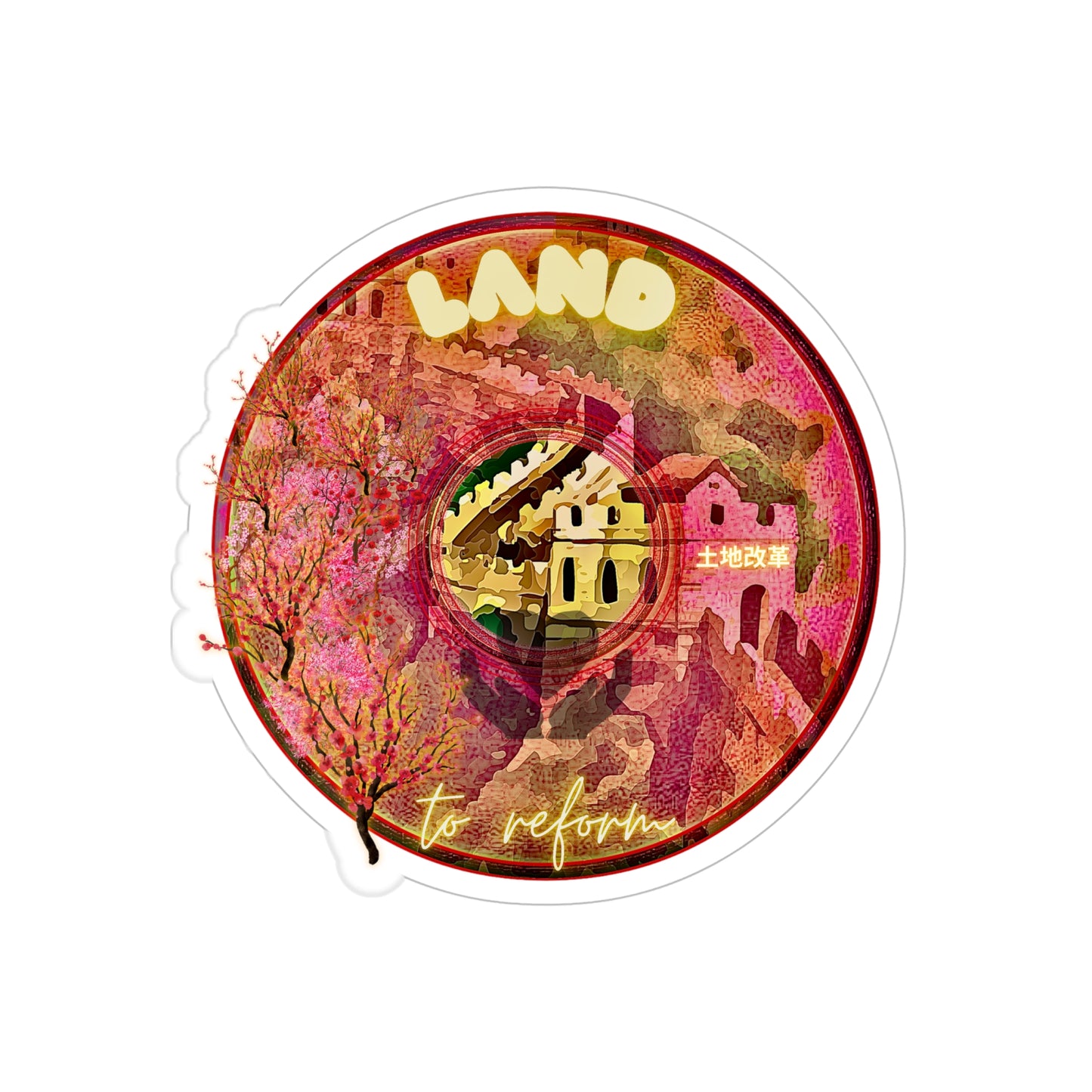 Donut Bumper/Outdoor Sticker - "The Reforming Donut" - series 1.0 - magenta/pink/yellow donut - [Die-Cut] 6"x 6"