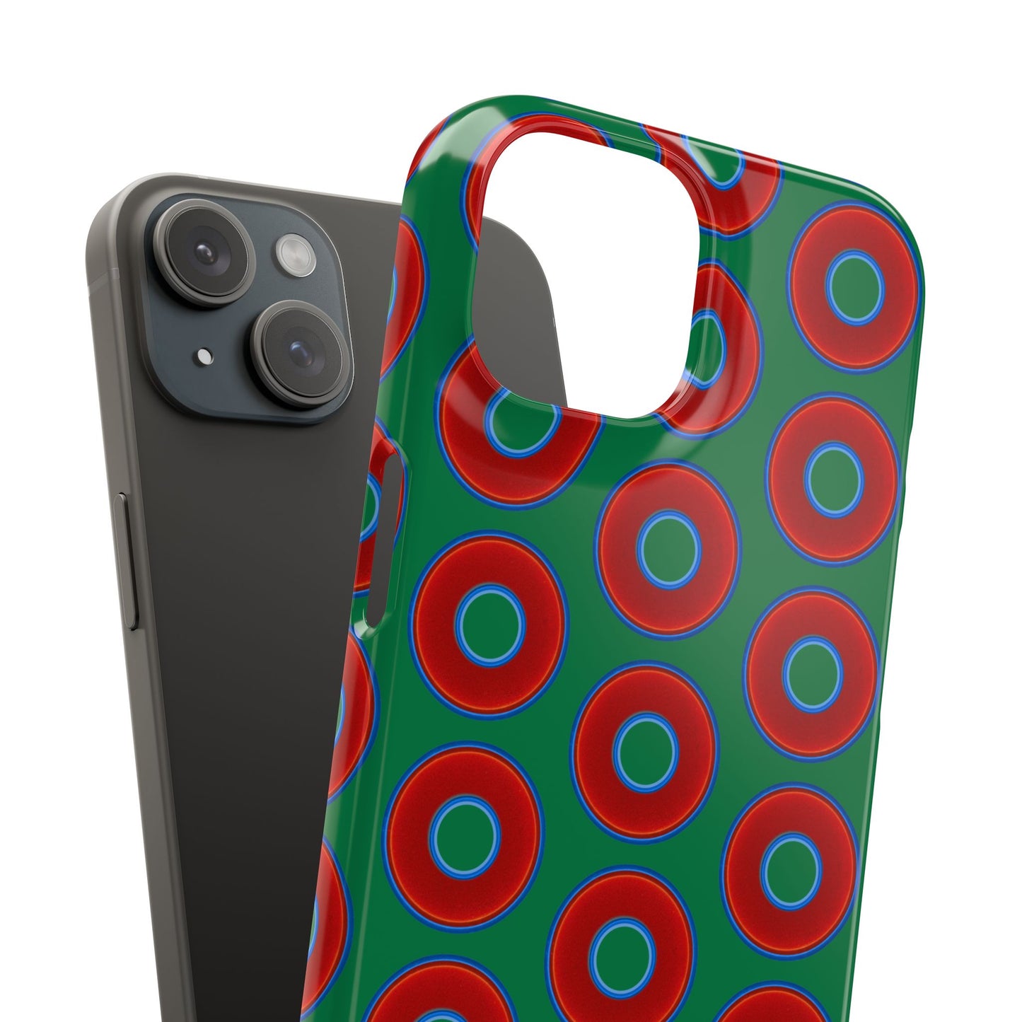 Lumpy Donut Snap Case - red vivid donut print w/green background
