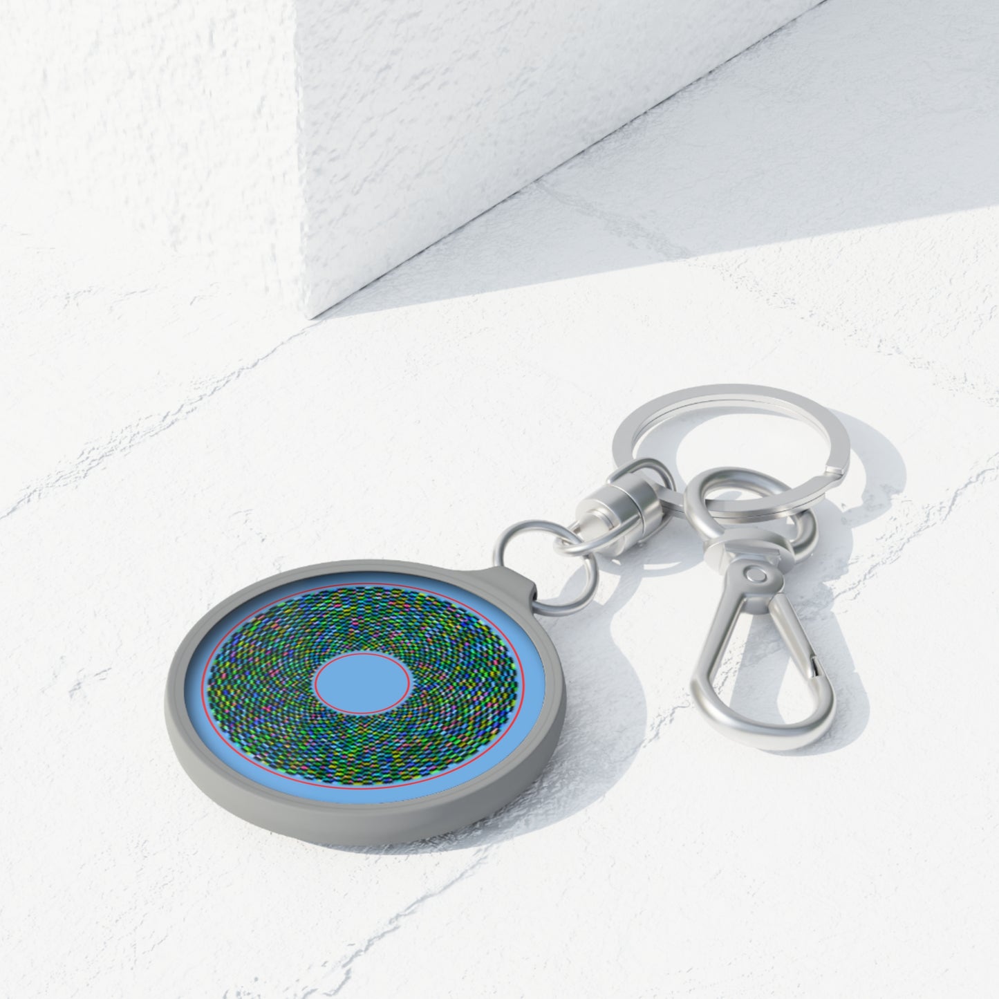 Lumpy Donut Keychain - "Pixilated Donut" - series 1.0 - variant 1 - wide red boarder