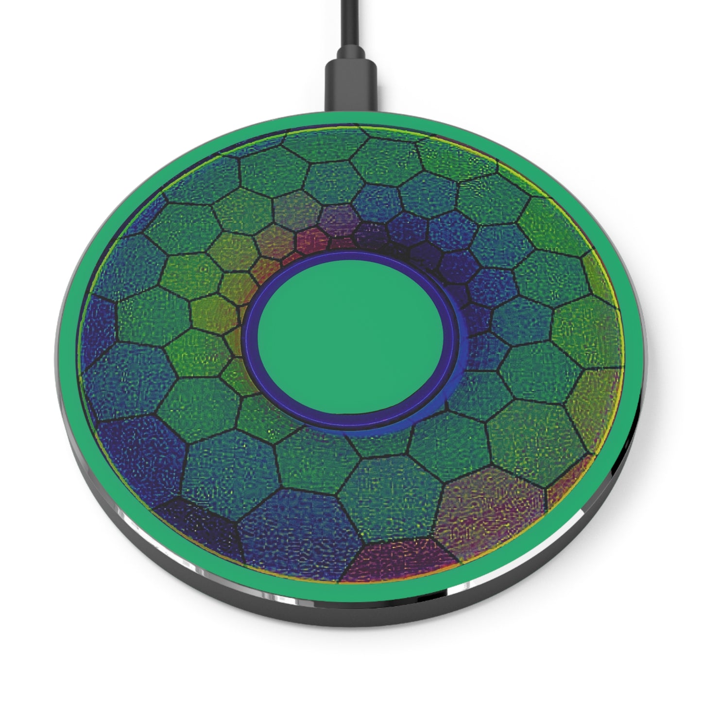 The Flow - Wireless Lumpy Donut Chargers - "Plain Hexadonut" - green hexadonut w/jade green background - variant 3
