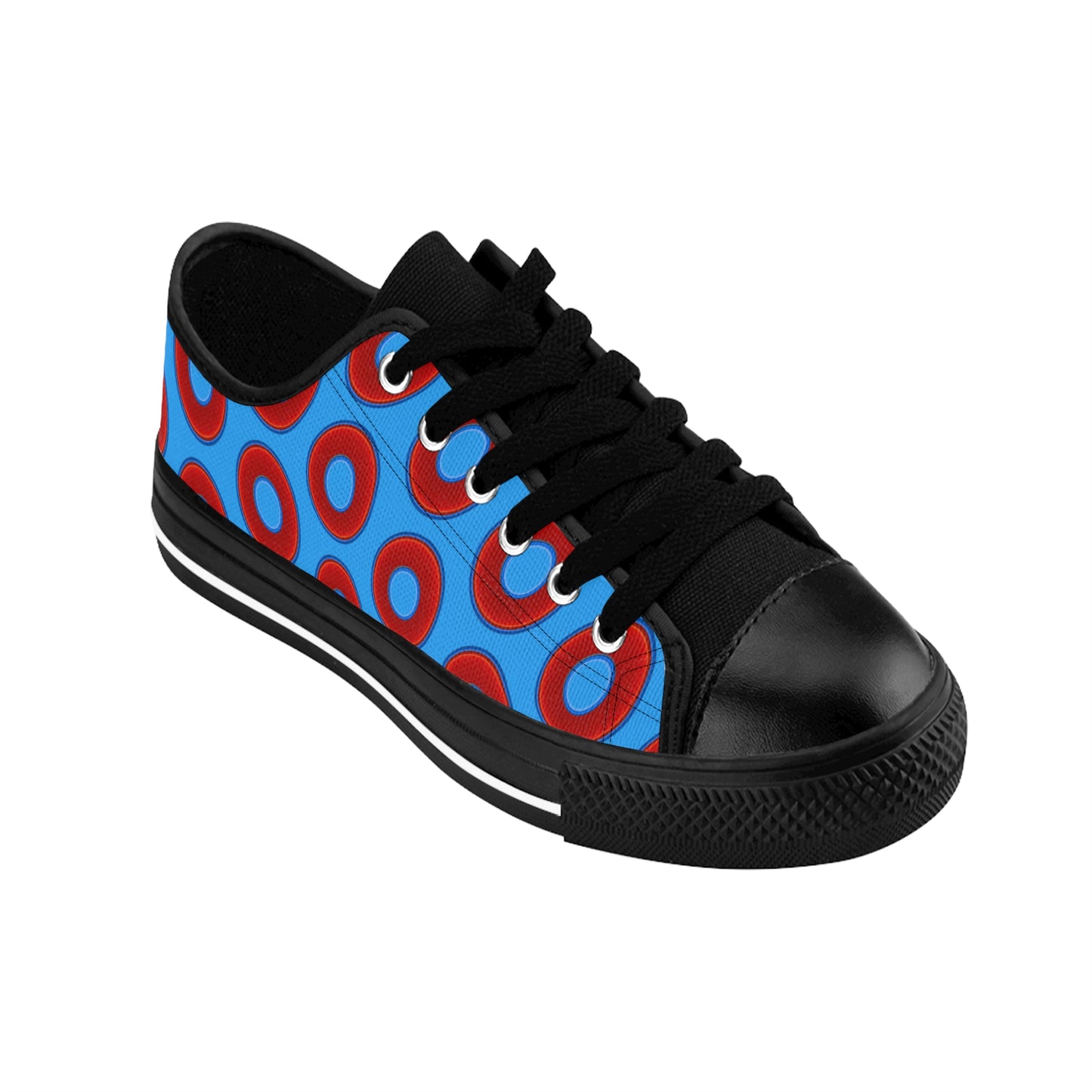 Men's Cushiony Convectors - Low Top - large red vivid donut print w/sky royal blue background