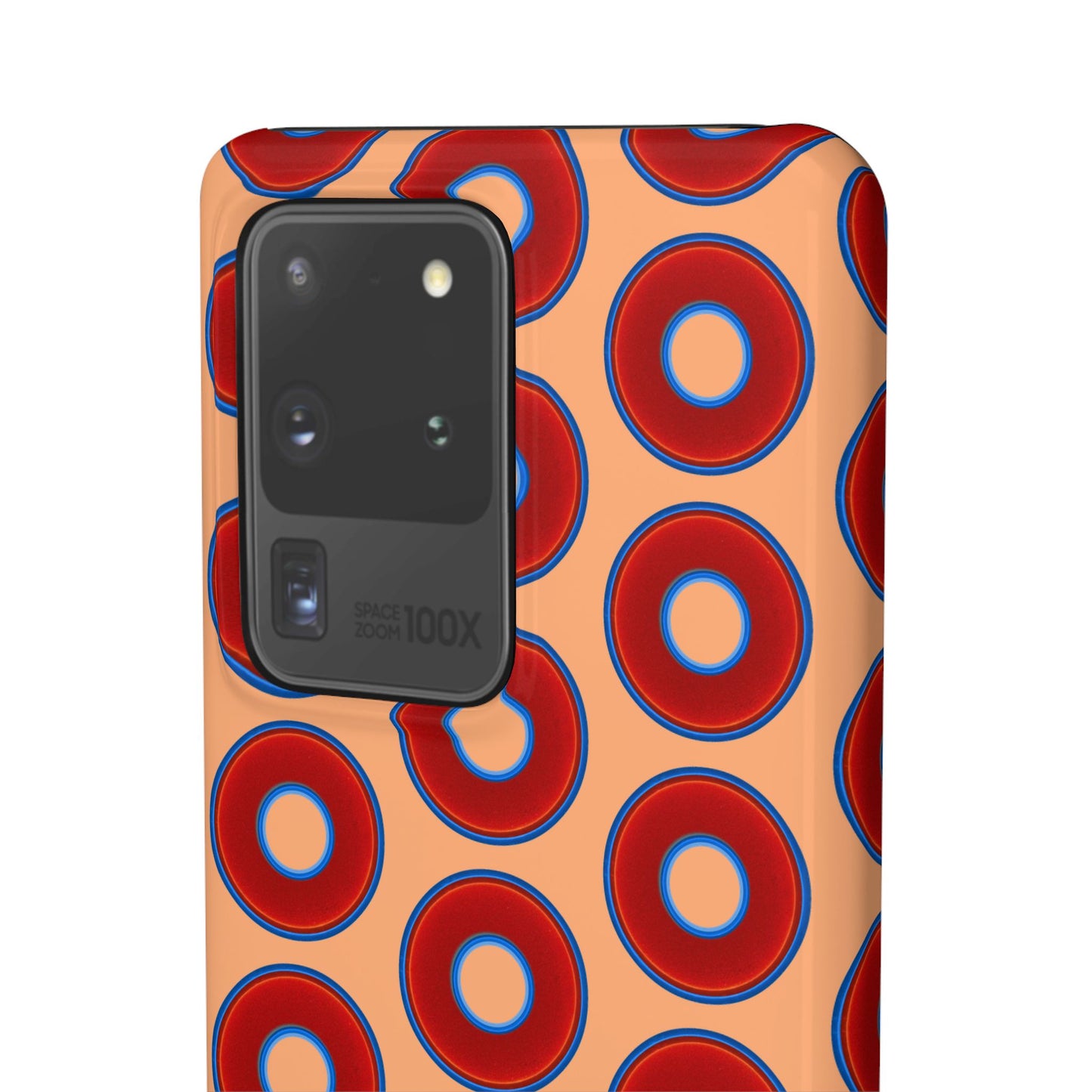 Lumpy Donut Snap Case - red vivid donut print w/peach background