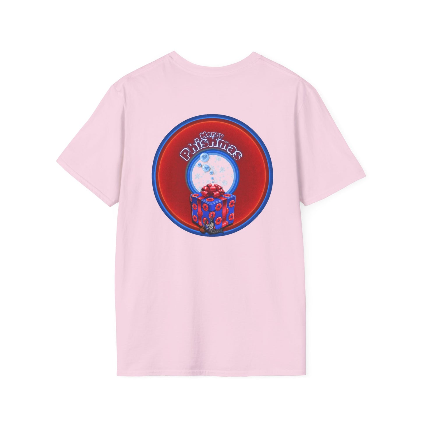 Classic Donut Tee - Unisex Soft-Style - "Phishmas Caroler's Tee " - vivid red/blue donut - variant 3