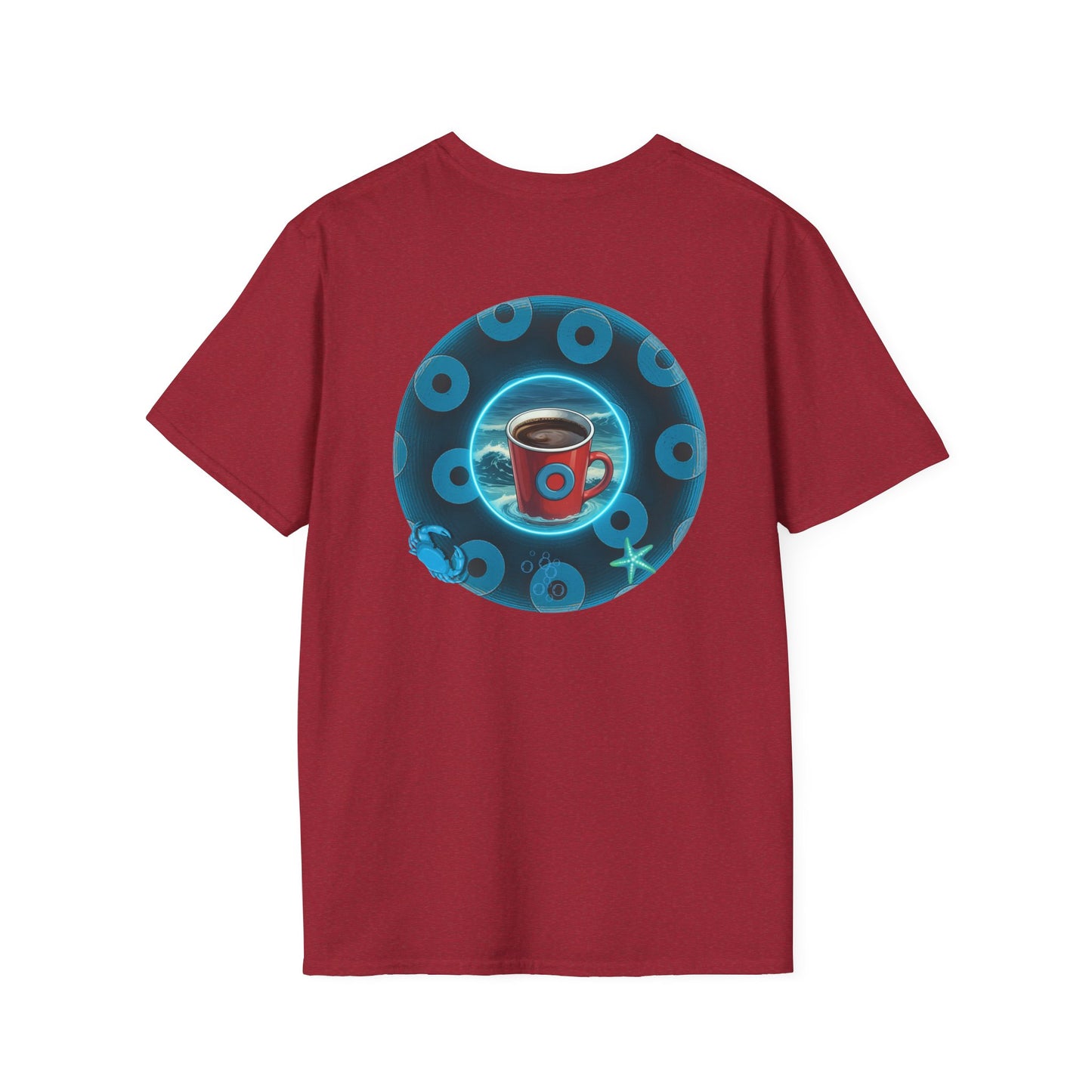 Classic Donut Tee - Unisex Soft-Style - "The Leaky Cup" - paradoxical blue/teal ocean donut -