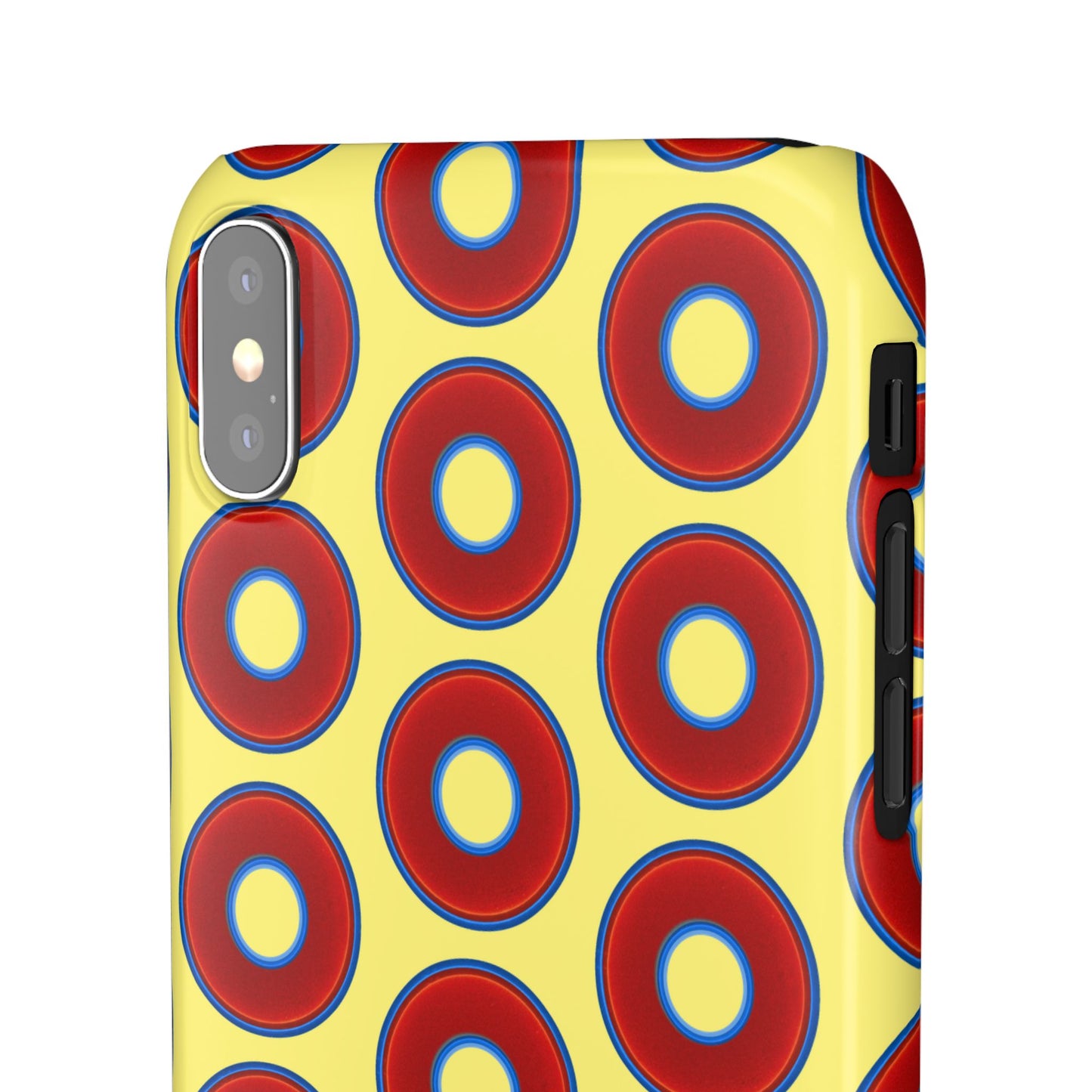 Lumpy Donut Snap Case - red vivid donut print w/yellow background