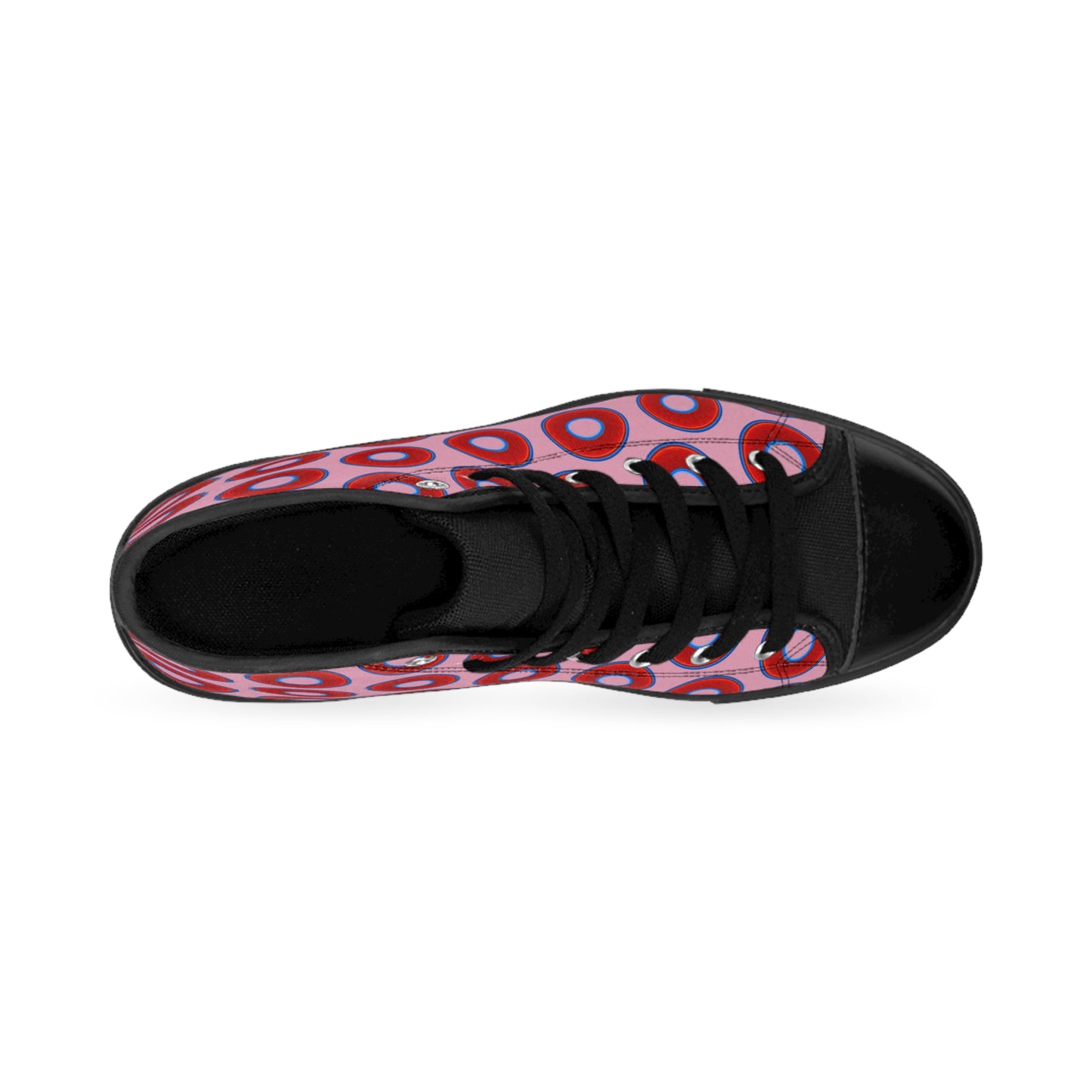 Cushiony Convectors - High Tops - red vivid donuts w/pale magenta background