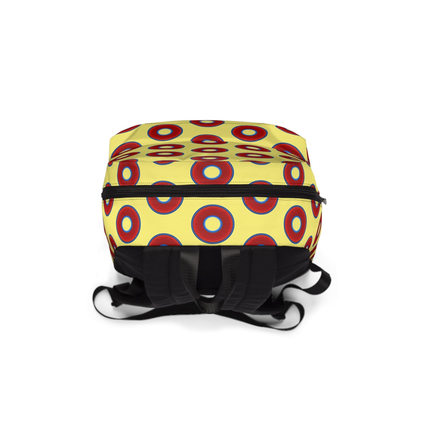 Donut Backpack - red vivid donuts w/yellow background