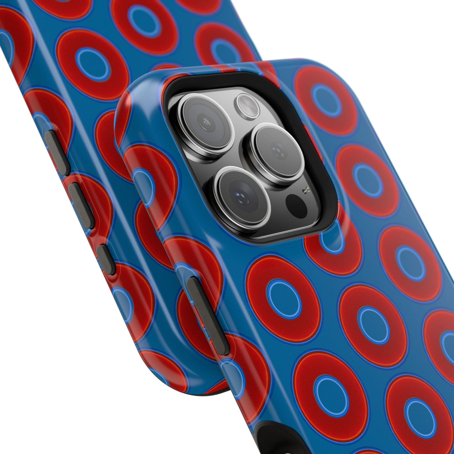 Magnetic Tough Donut Case - red vivid donut print w/wavy navy blue background