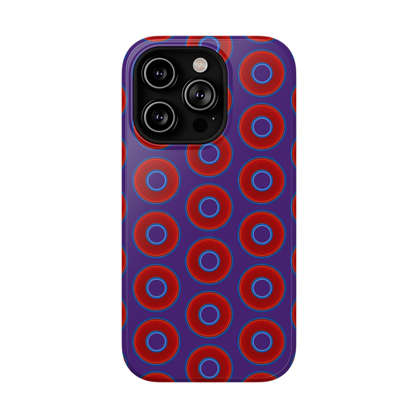 Impact-Resistant Lumpy Donut Case - red vivid donut print w/dark purple background