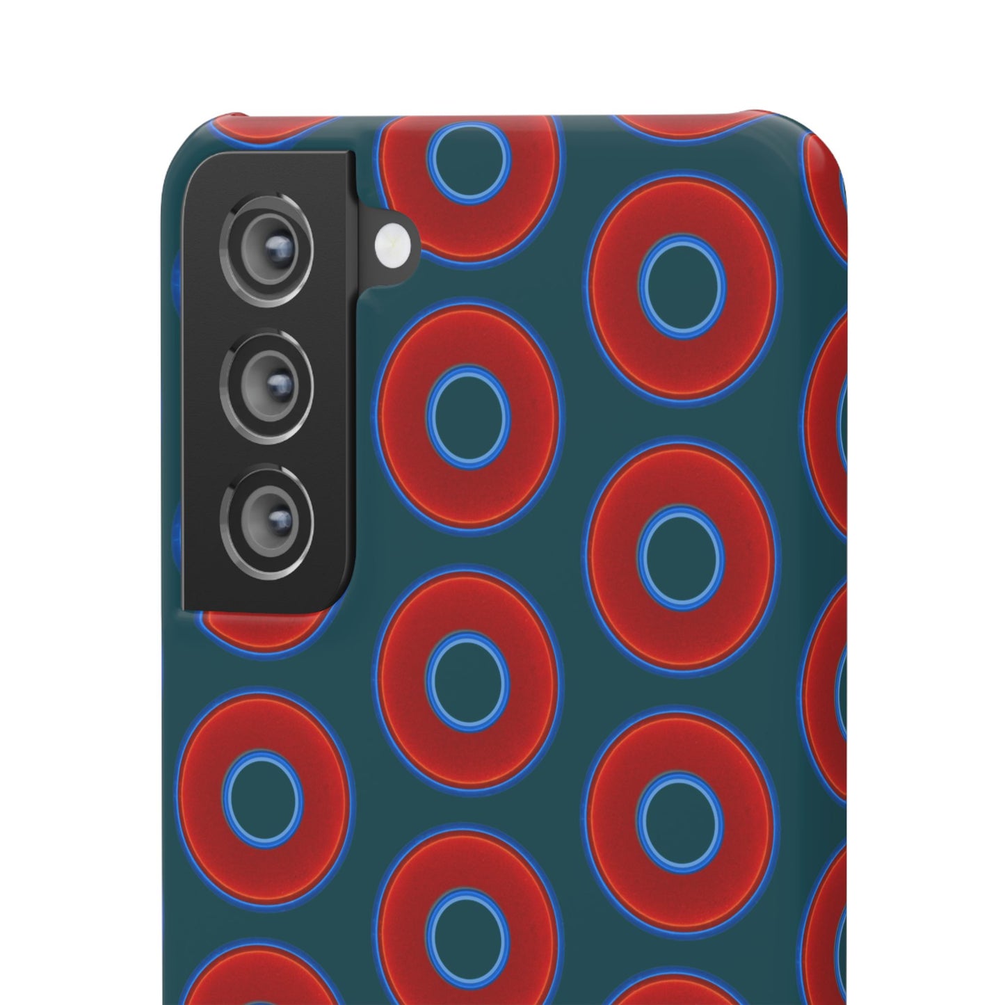 Lumpy Donut Snap Case - red vivid donut print w/midnight teal green background