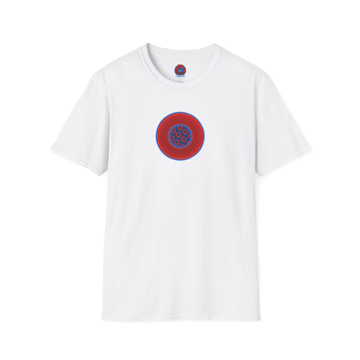 Classic Donut Tee - Unisex Soft-Style - "Portal Donut" - vivid red/blue donut  - w/navy blue - variant 2