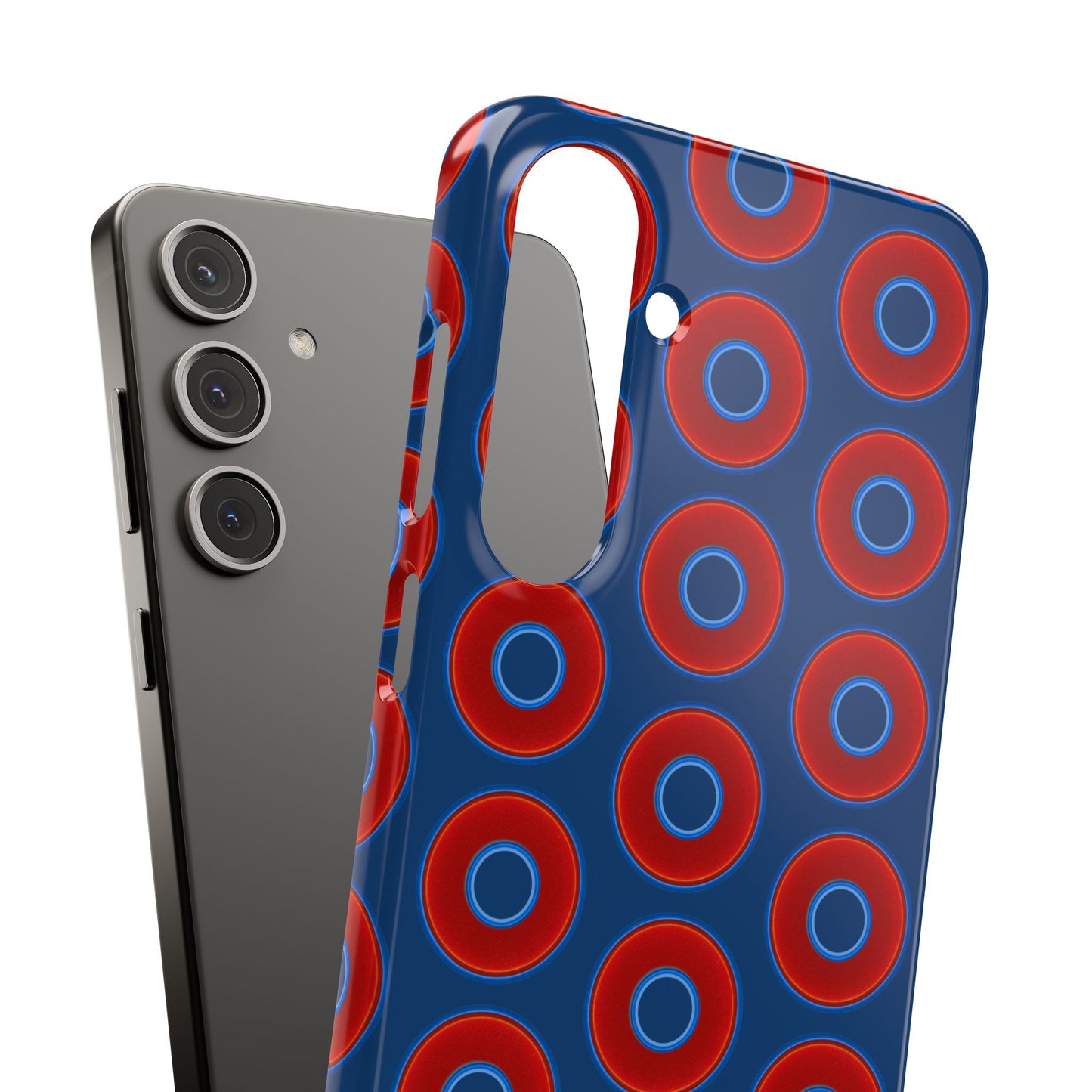 Lumpy Donut Snap Case - red vivid donut print w/Atlantic navy blue background