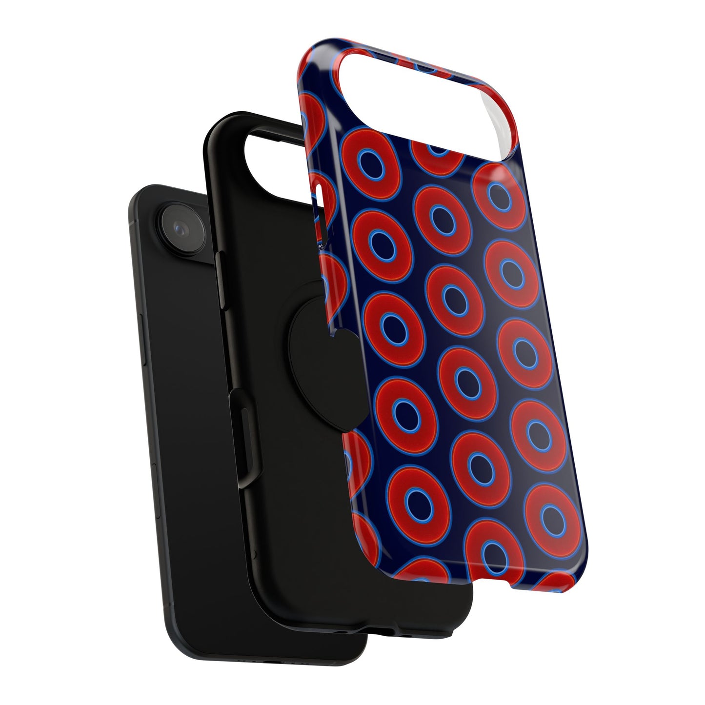 Impact-Resistant Lumpy Donut Case - red vivid donut print w/dark navy blue background