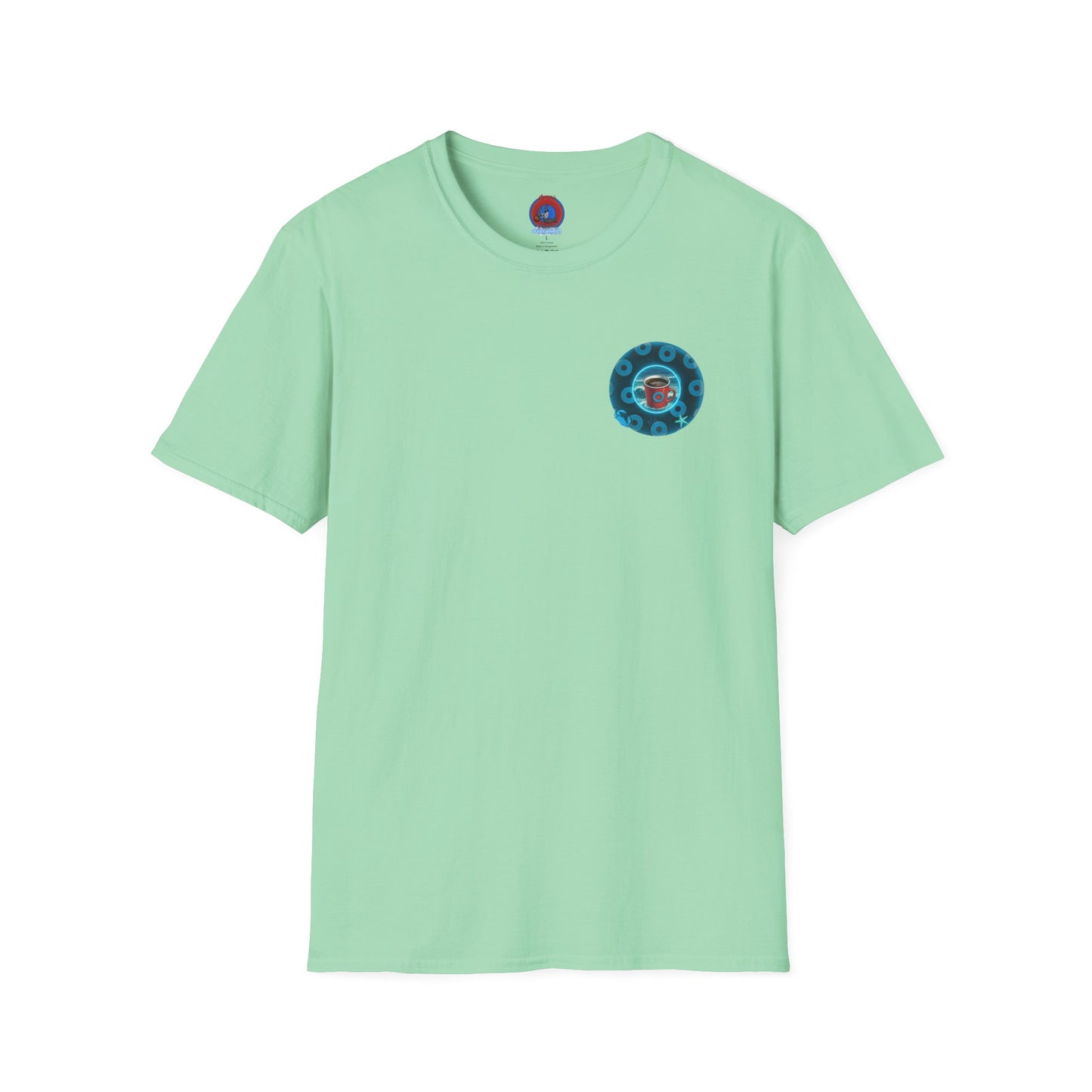 Classic Donut Tee - Unisex Soft-Style - "The Leaky Cup" - paradoxical blue/teal ocean donut -