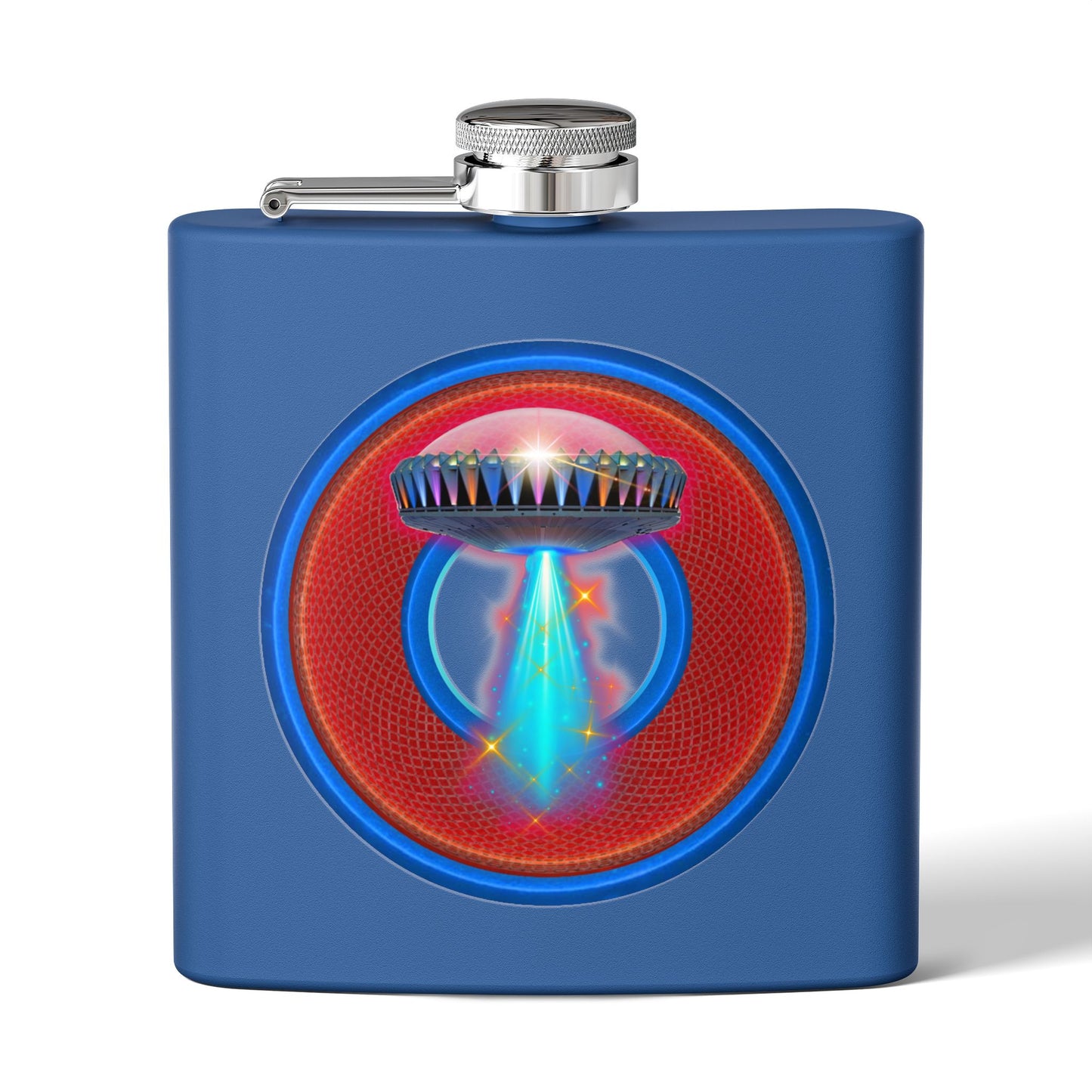 Lump's Donut Flask 6 oz -  "The Mother of All Flasks" - red/blue rustic donut - [*w/your choice of 6 backgrounds]