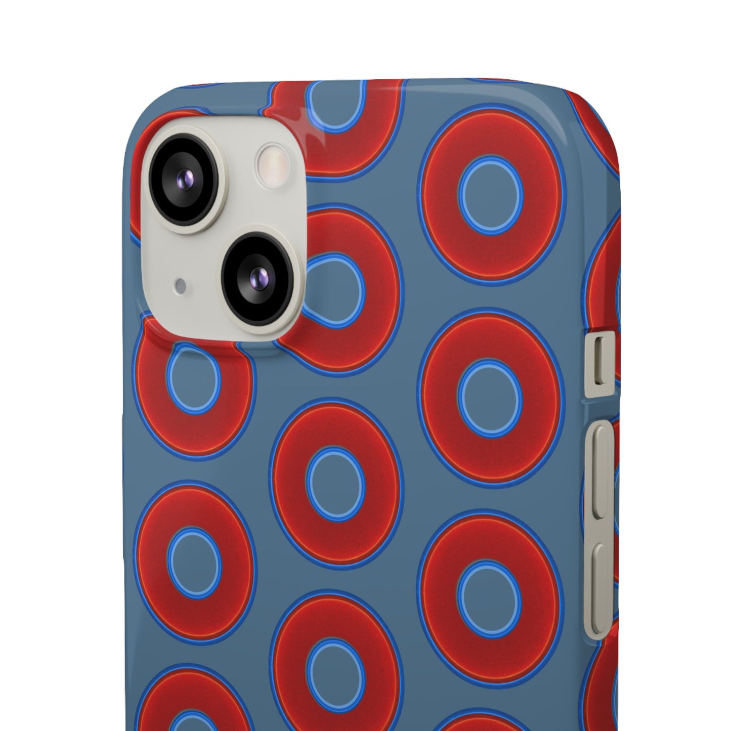 Lumpy Donut Snap Case - red vivid donut print w/steel blue background