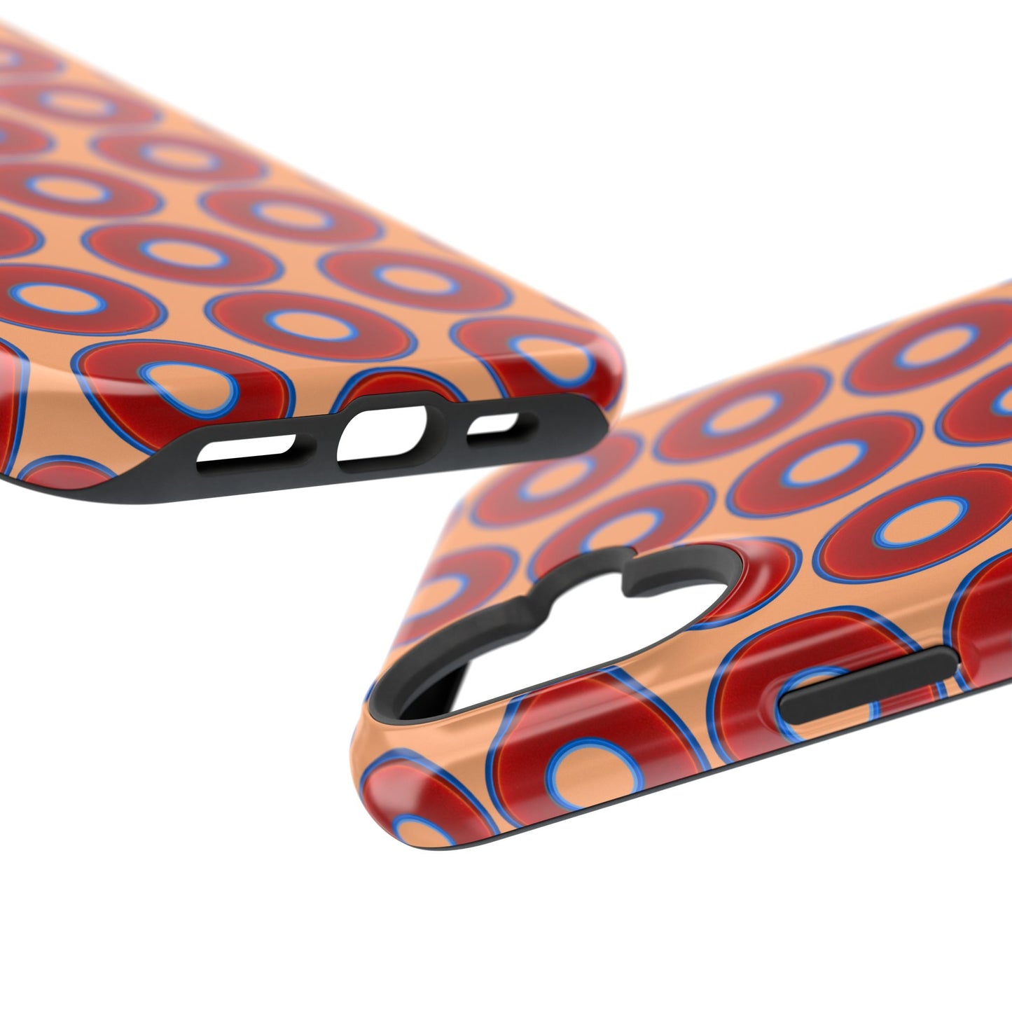Magnetic Tough Donut Case - red vivid donut print w/peach background