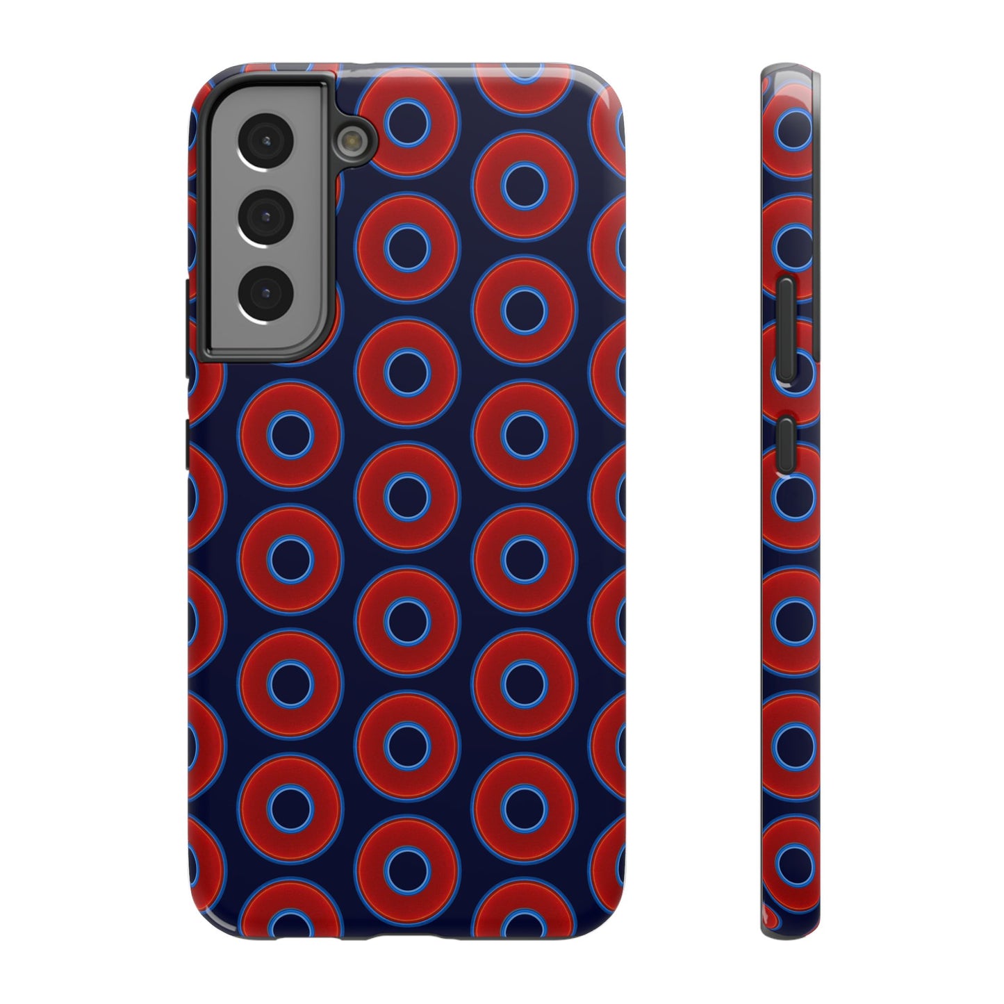 Impact-Resistant Lumpy Donut Case - red vivid donut print w/dark navy blue background