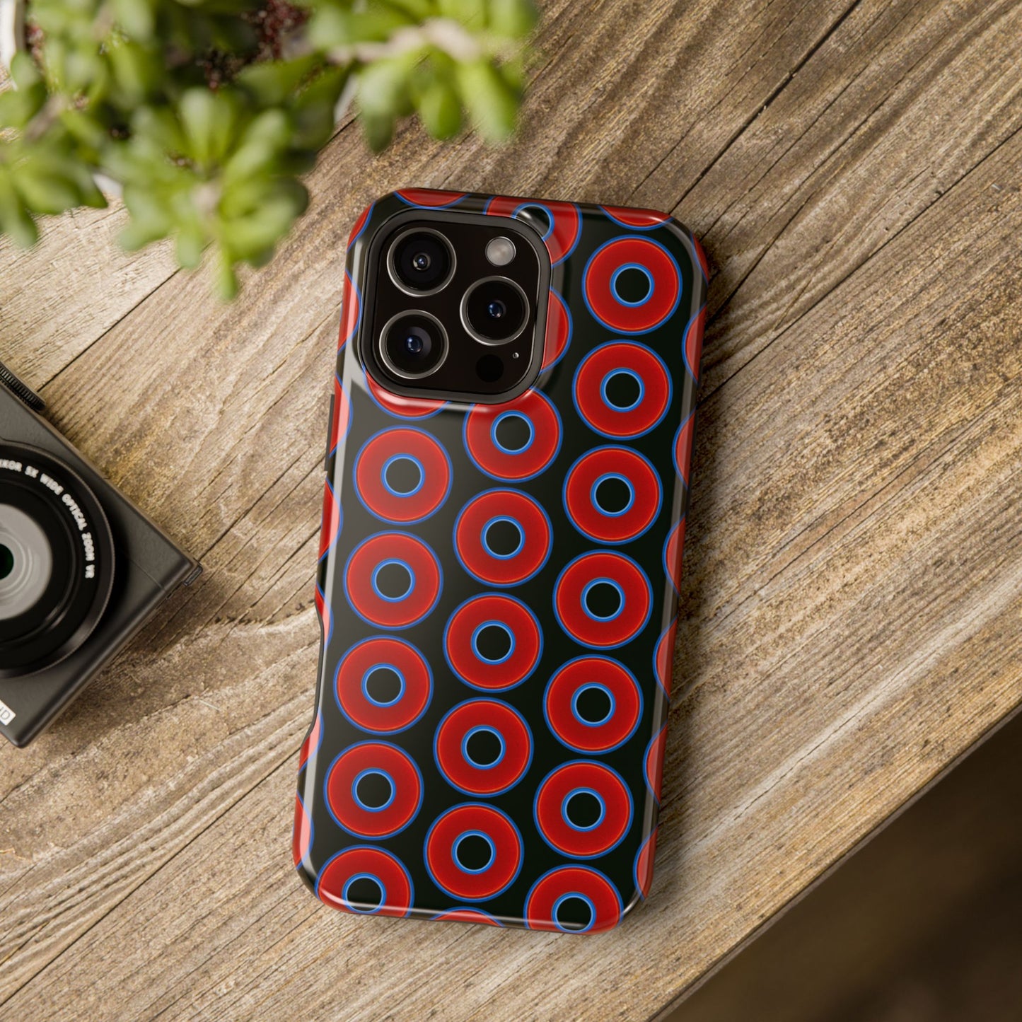Magnetic Tough Donut Case - red vivid donut print w/midnight green background